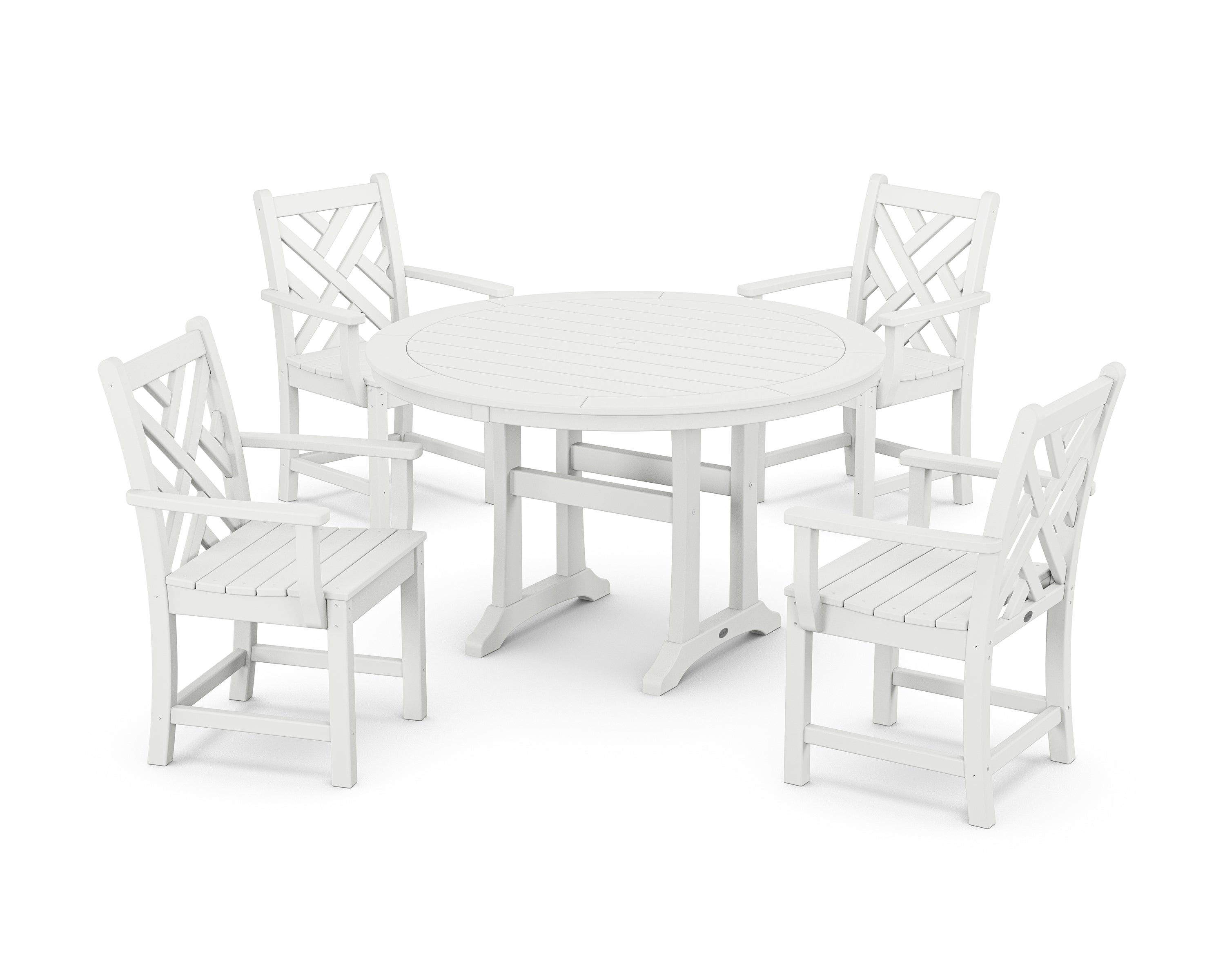 POLYWOOD® Chippendale 5-Piece Nautical Trestle Dining Arm Chair Set in White