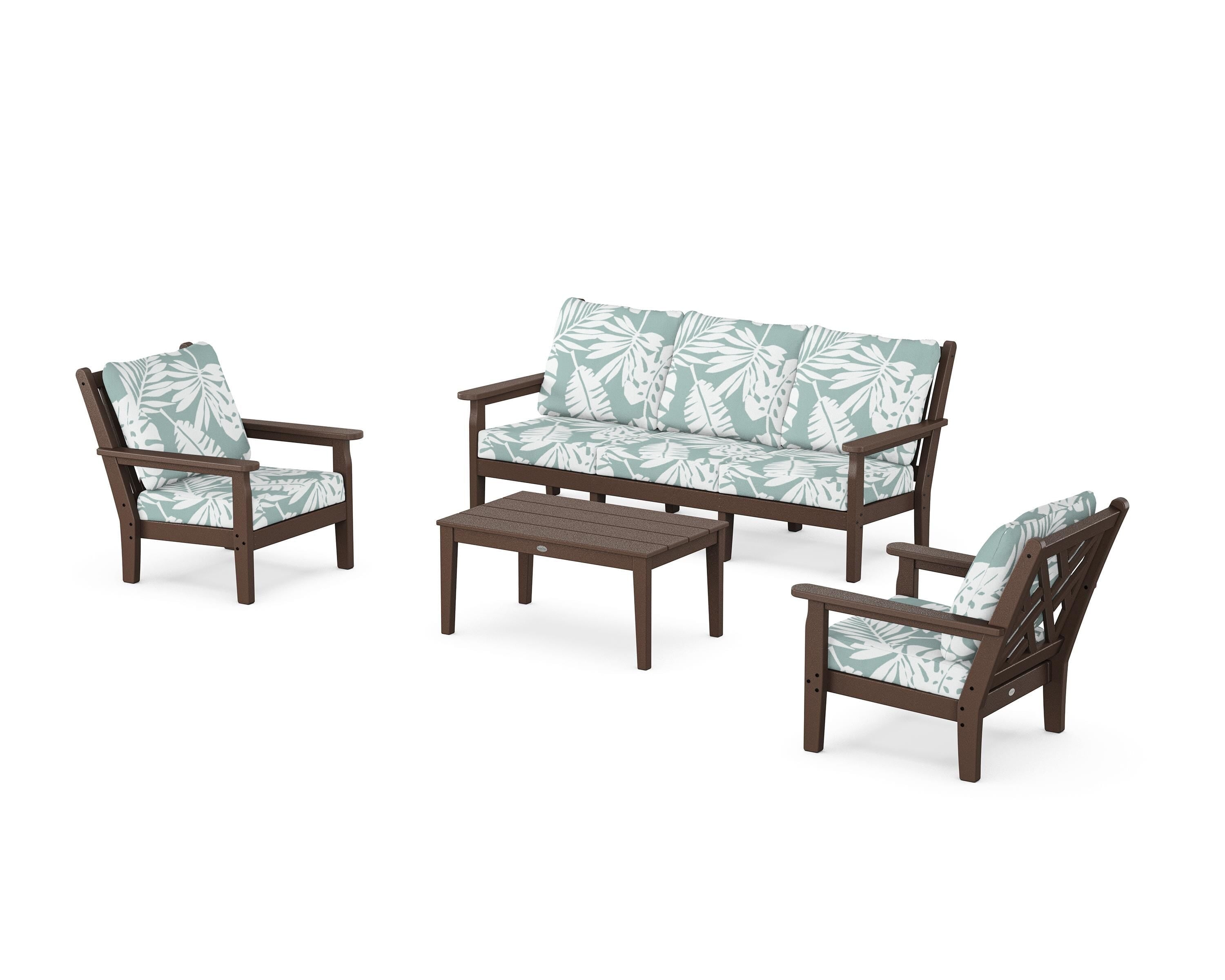 POLYWOOD Chippendale 4-Piece Deep Seating Set with Sofa in Mahogany / Leaf Glacier Spa