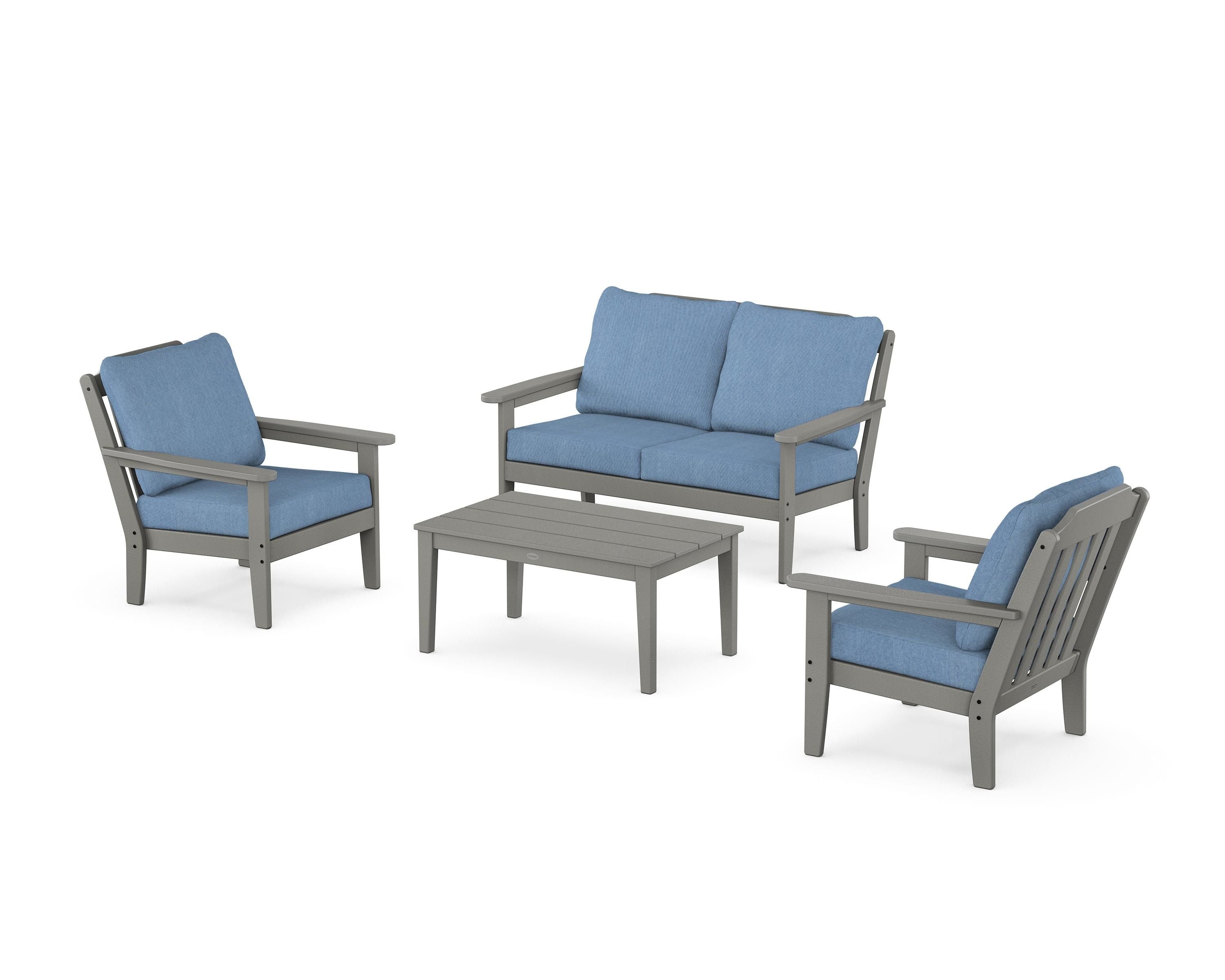 Country Living Cottage 4-Piece Deep Seating Set with Loveseat in Slate Grey / Sky Blue