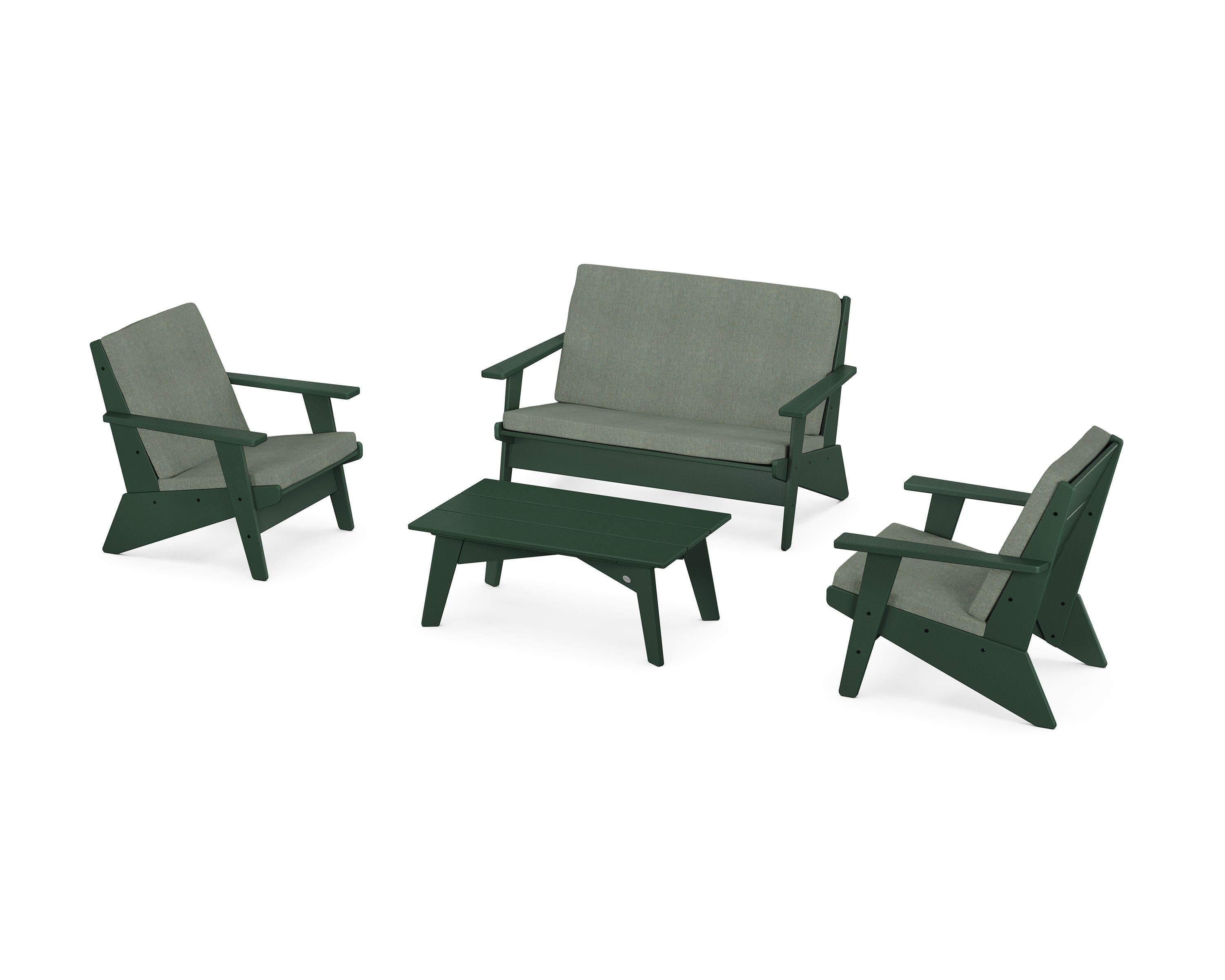 POLYWOOD Riviera Modern Lounge 4-Piece Set in Green / Cast Sage