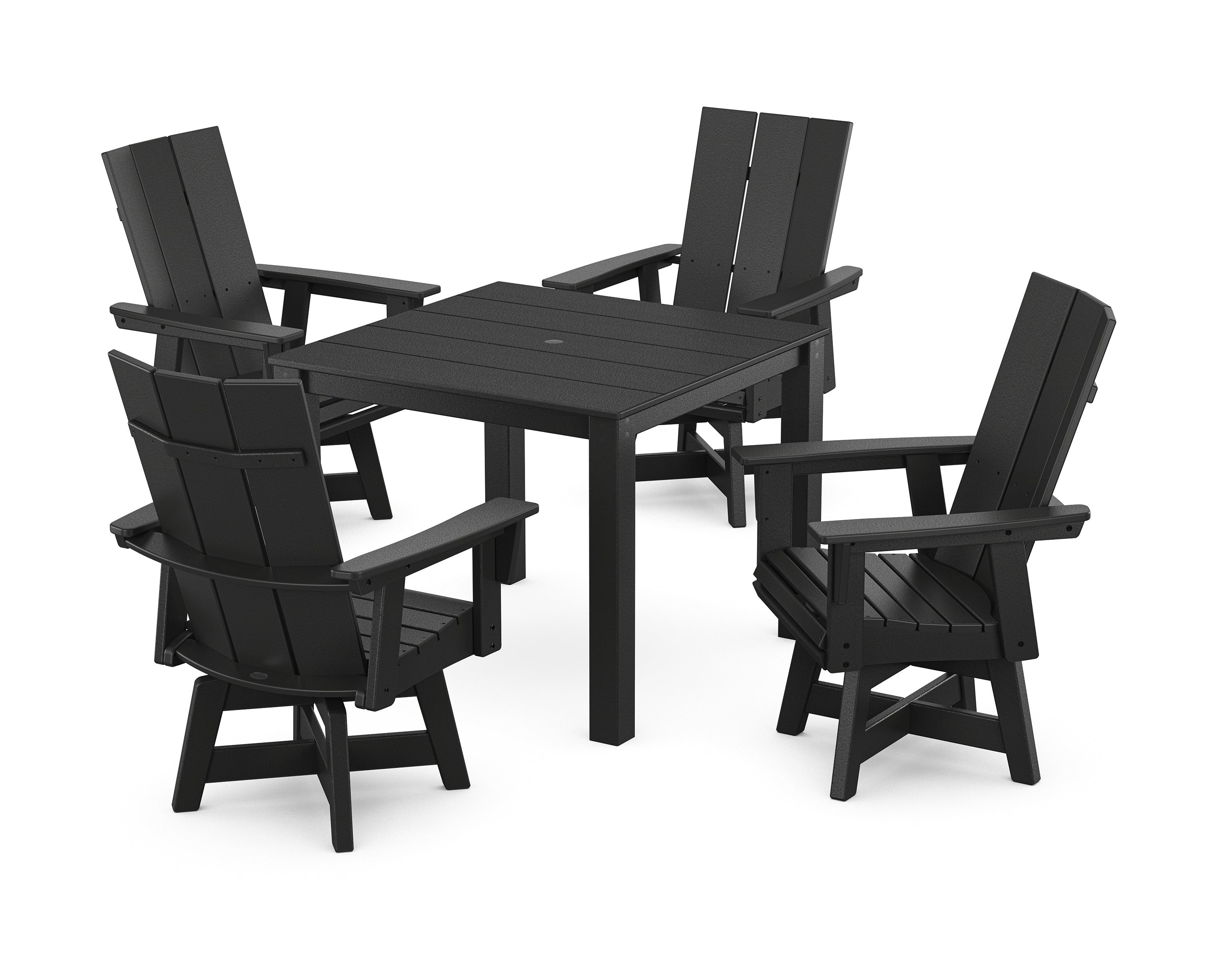 POLYWOOD® Modern Curveback Adirondack 5-Piece Parsons Swivel Dining Set in Black