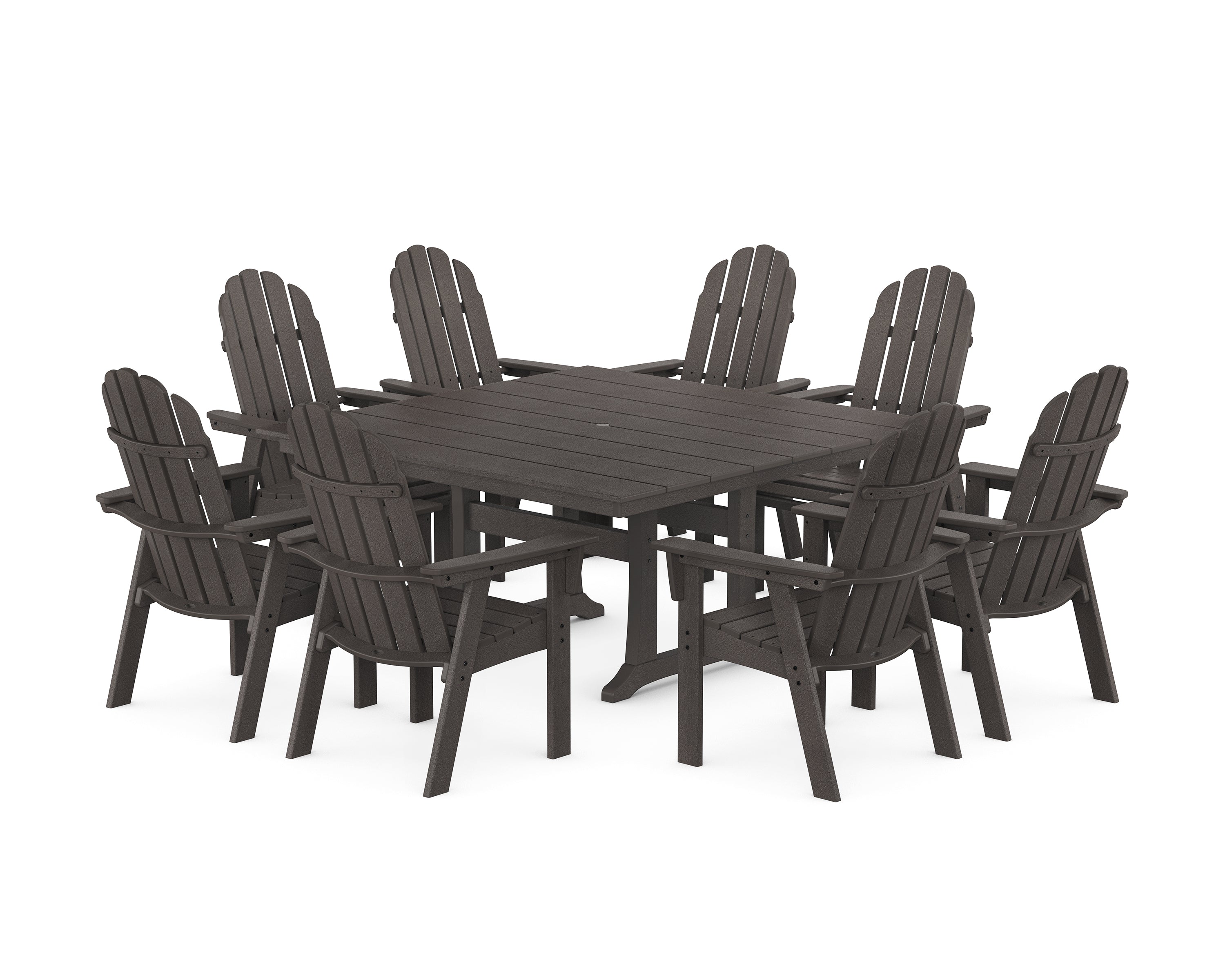 POLYWOOD Vineyard Curveback Adirondack 9-Piece Square Farmhouse Dining Set with Trestle Legs in Vintage Coffee