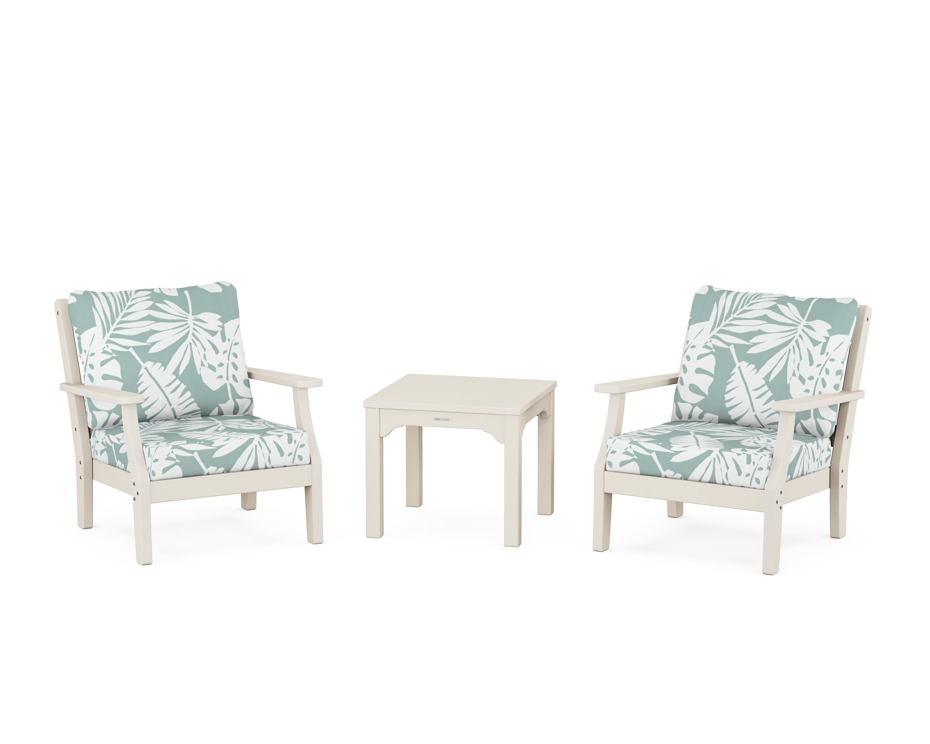 Martha Stewart by POLYWOOD Chinoiserie 3-Piece Deep Seating Set in Sand / Leaf Glacier Spa