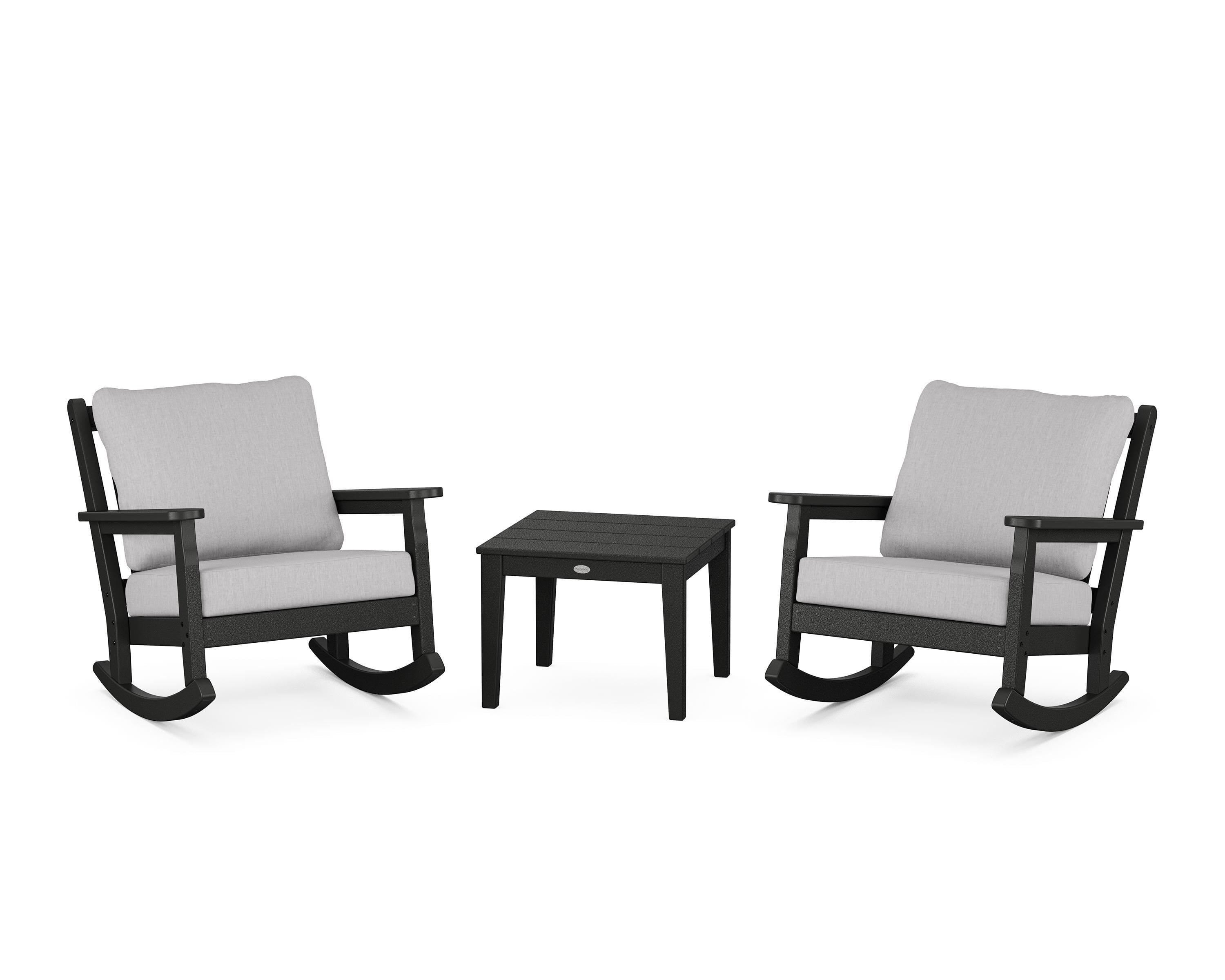 POLYWOOD Chippendale 3-Piece Deep Seating Rocker Set in Black / Granite