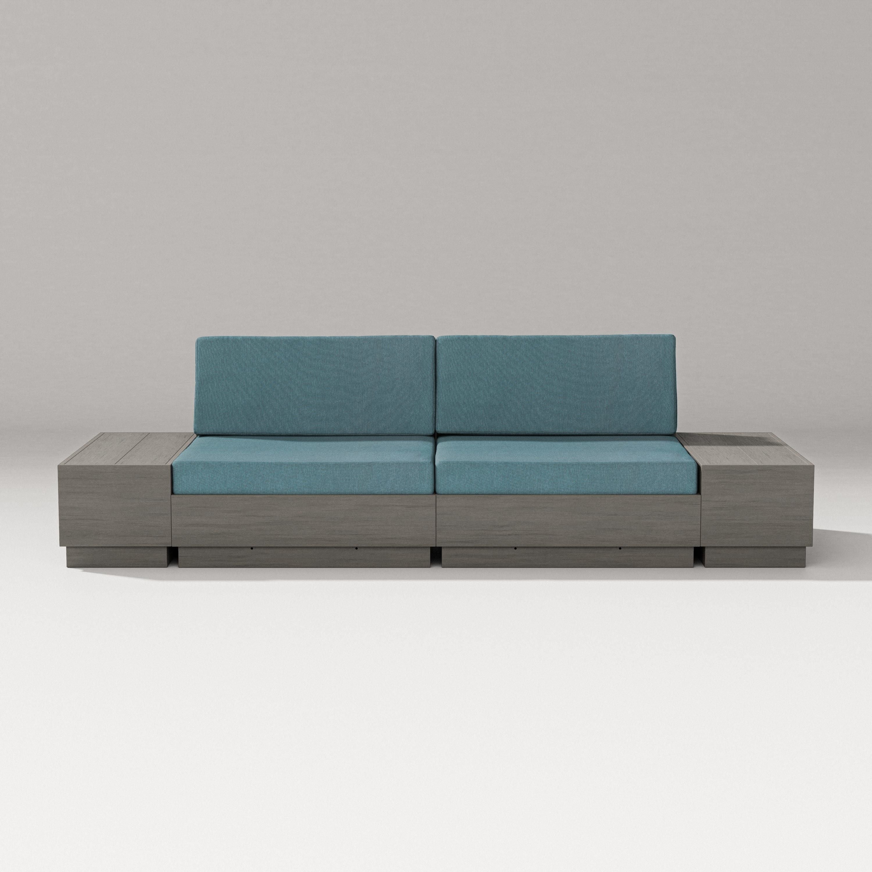 PW Designer Series Elevate 4-Piece Loveseat Sectional in Driftwood / Ocean Teal