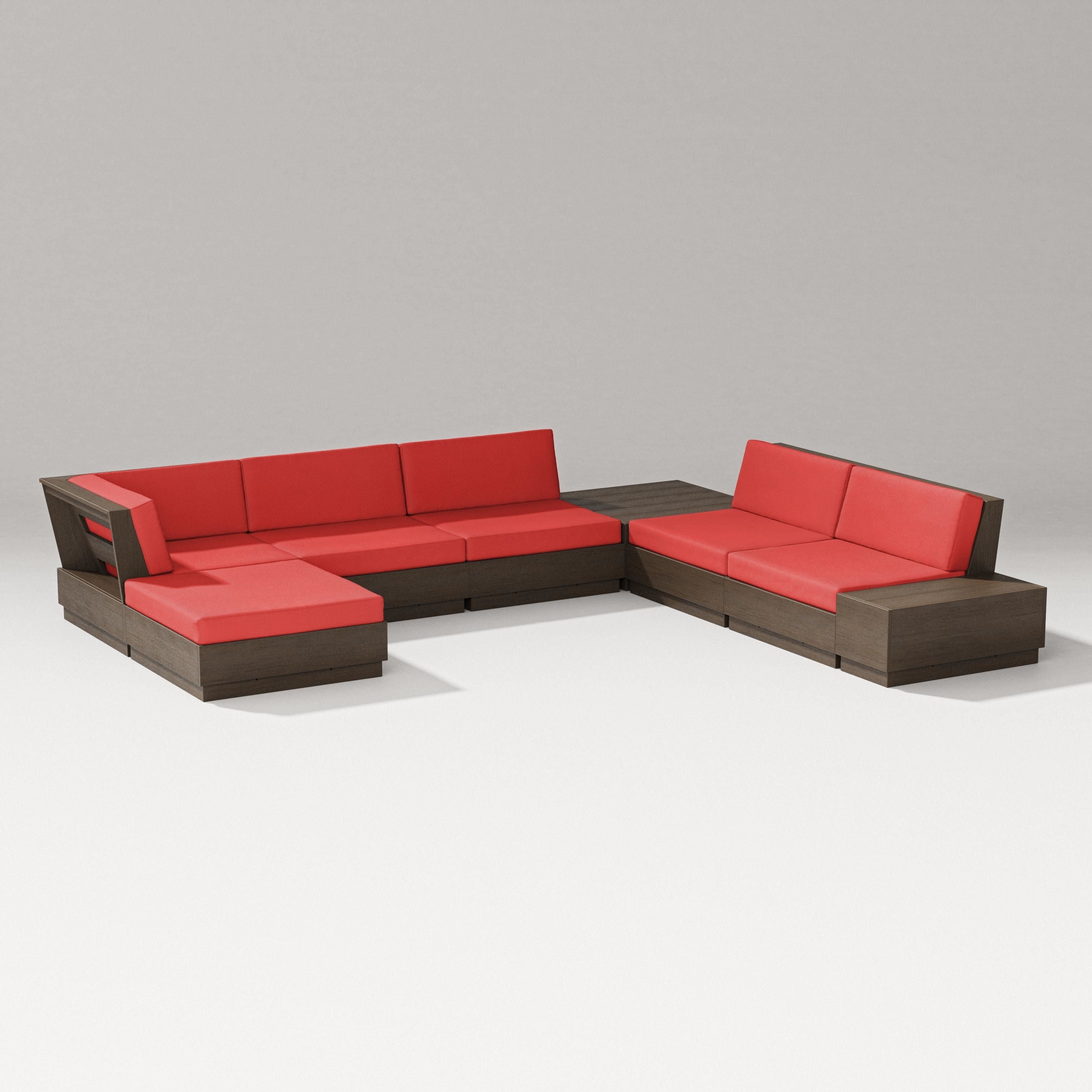 PW Designer Series Elevate 8-Piece Corner Sectional in Kona / Crimson Linen