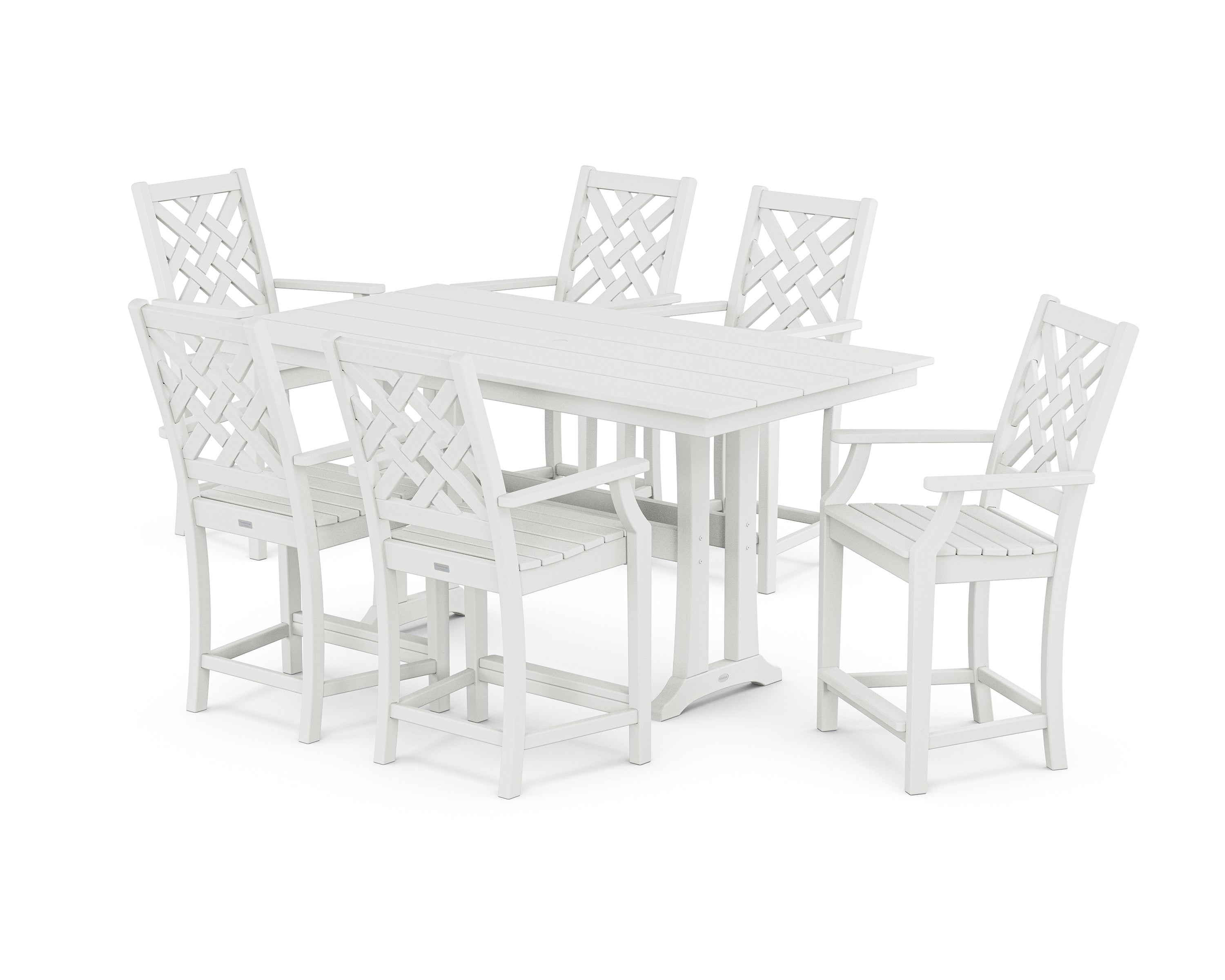 Country Living Wovendale Arm Chair 7-Piece Farmhouse Counter Set with Trestle Legs in White