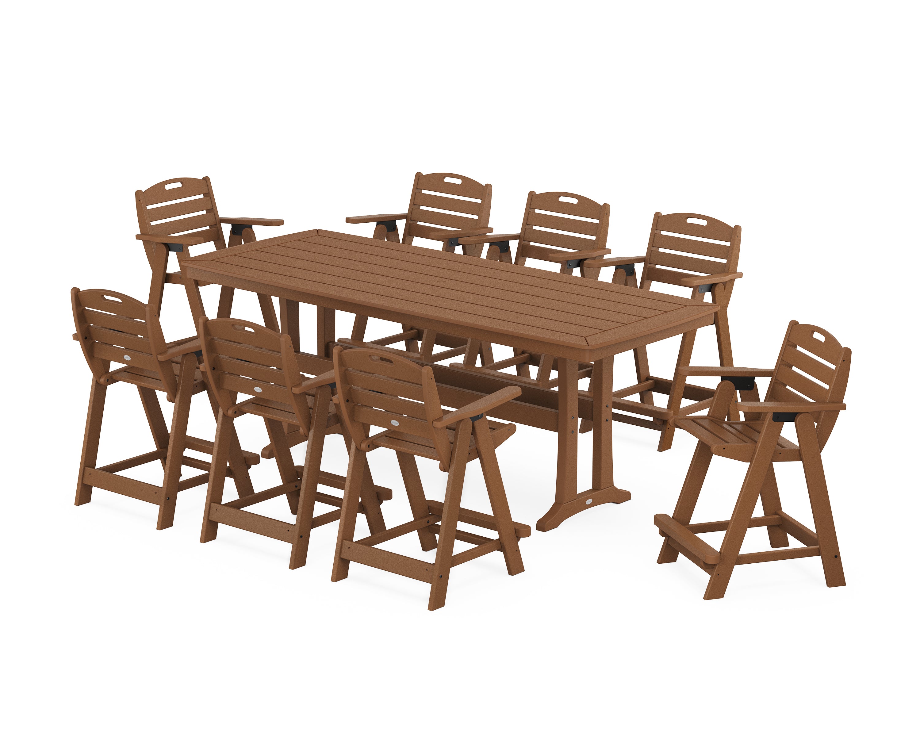 POLYWOOD® Nautical 9-Piece Counter Set with Trestle Legs in Teak