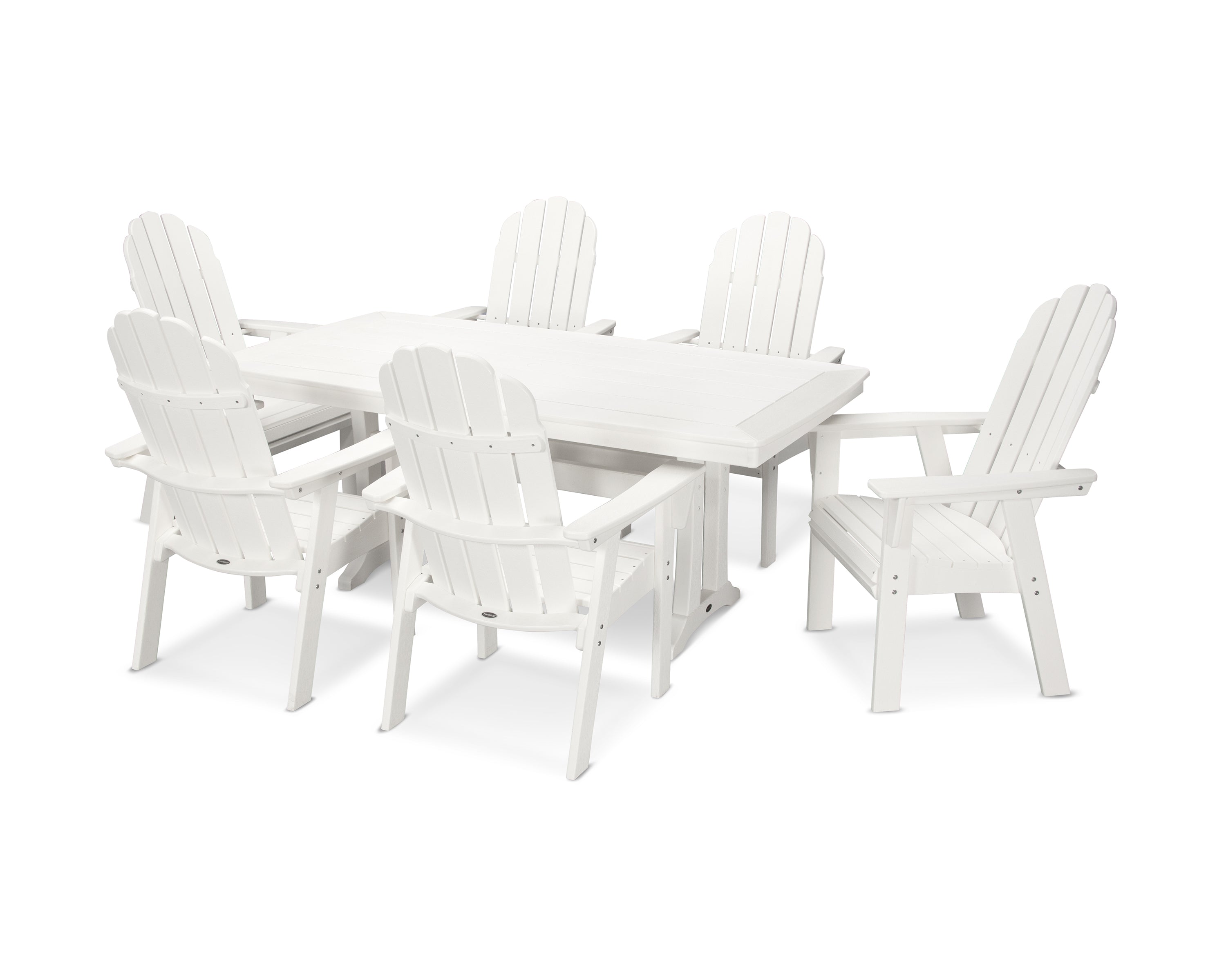 POLYWOOD® Vineyard Curveback Adirondack 7-Piece Dining Set with Trestle Legs in Vintage White