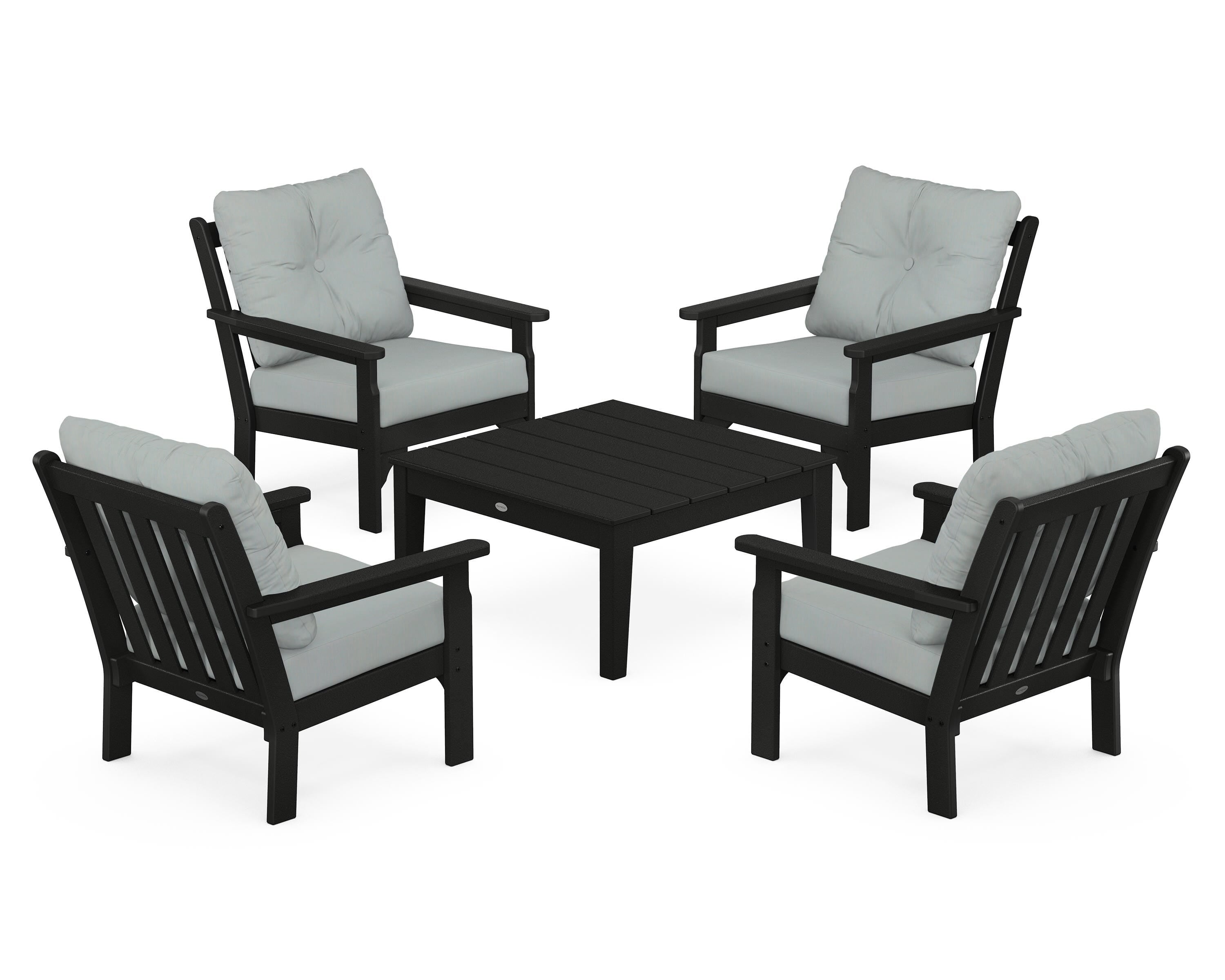 POLYWOOD Vineyard 5-Piece Deep Seating Conversation Set in Black / Spa