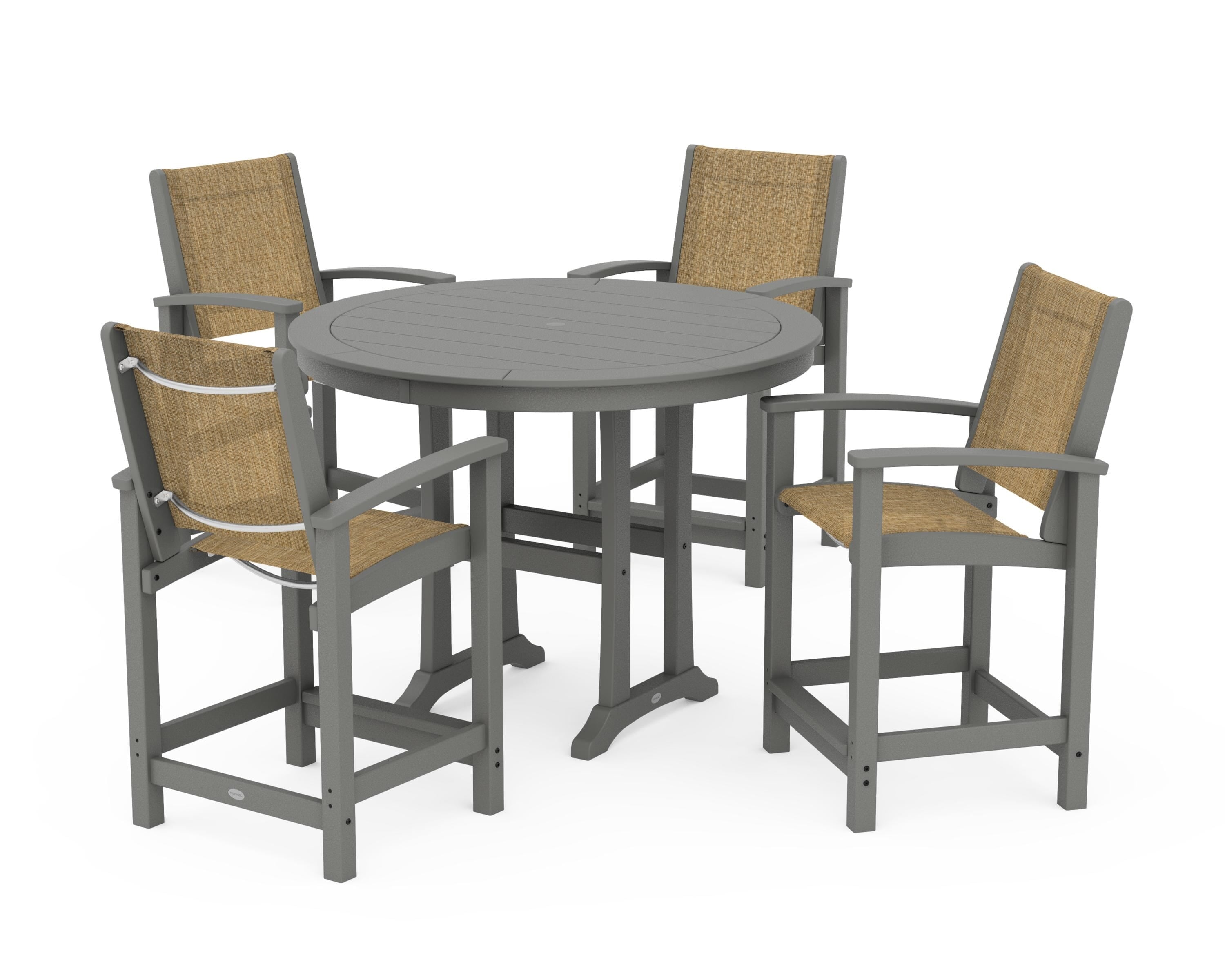 POLYWOOD Coastal 5-Piece Counter Set in Slate Grey / Burlap Sling