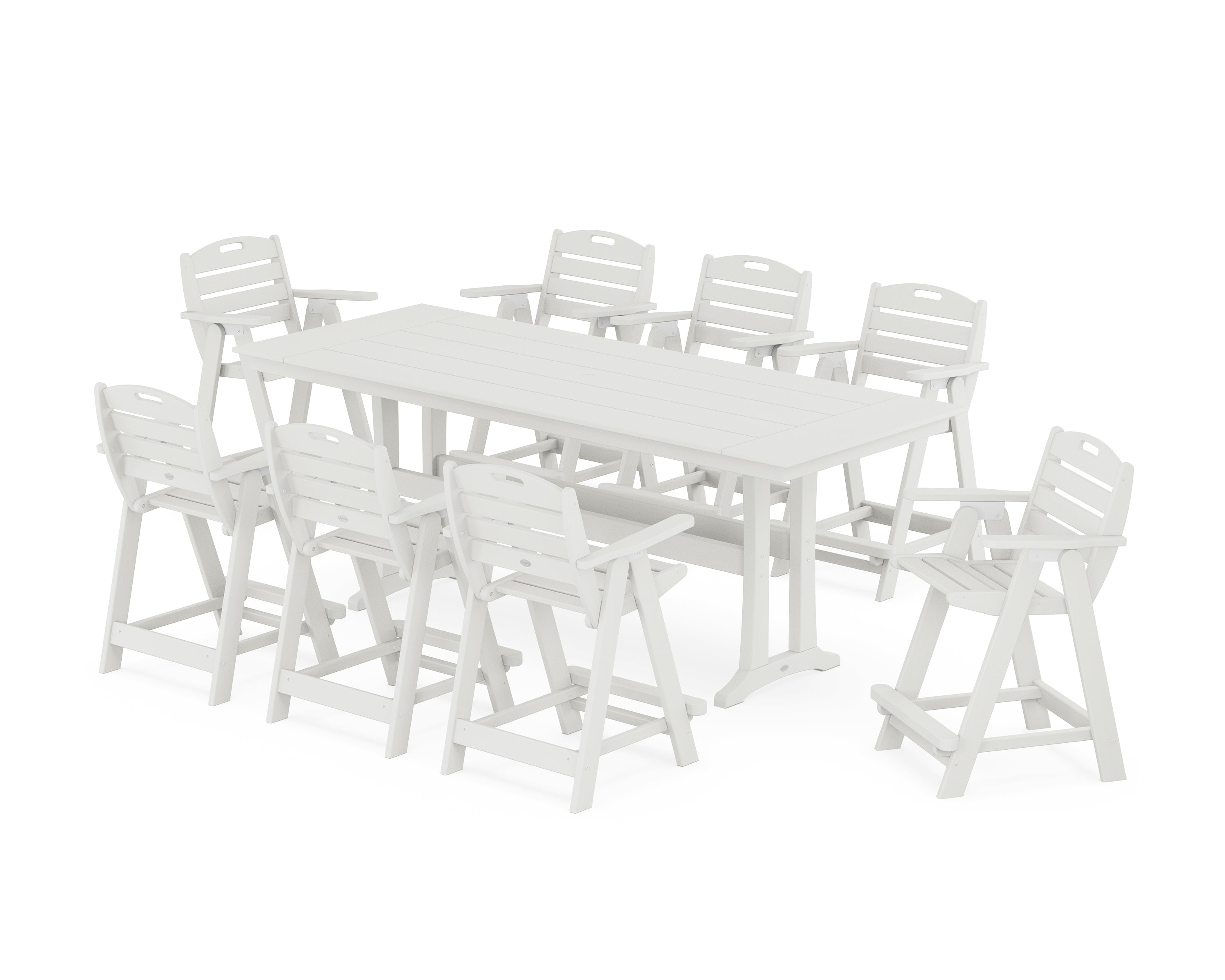 POLYWOOD® Nautical 9-Piece Farmhouse Counter Set with Trestle Legs in Vintage White