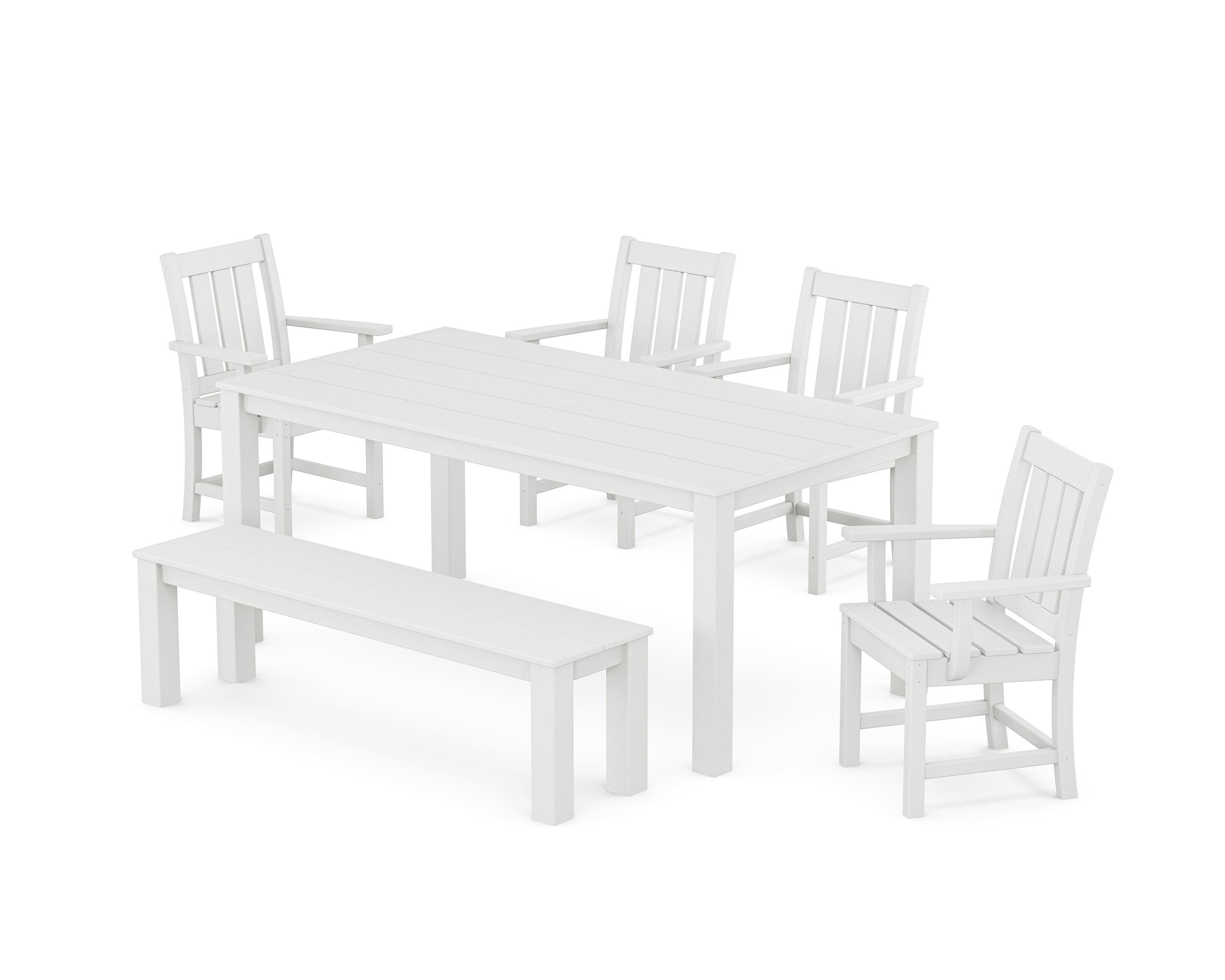 POLYWOOD® Oxford 6-Piece Parsons Dining Set with Bench in White