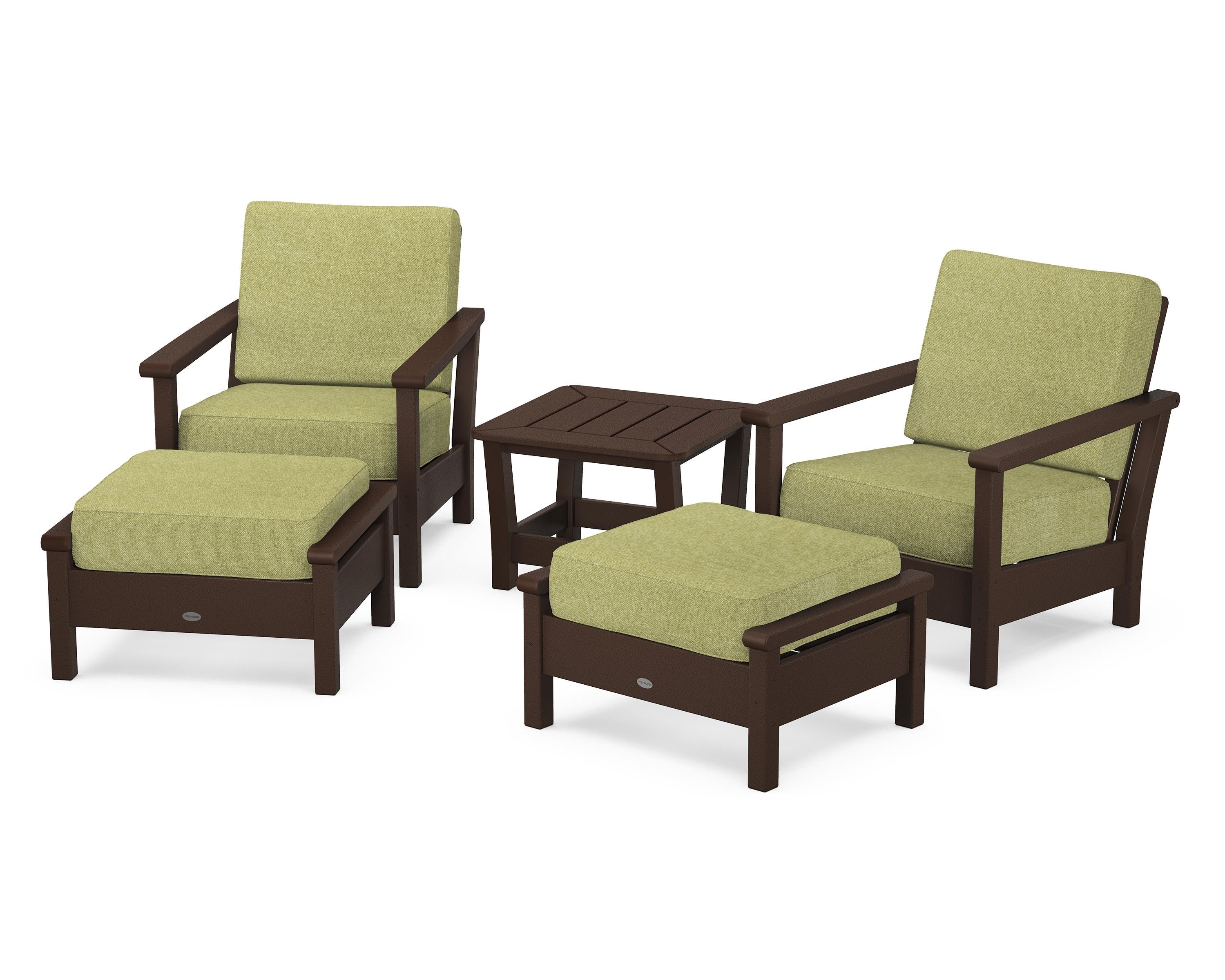 POLYWOOD Harbour 5-Piece Deep Seating Chair Set in Mahogany / Chartreuse Boucle