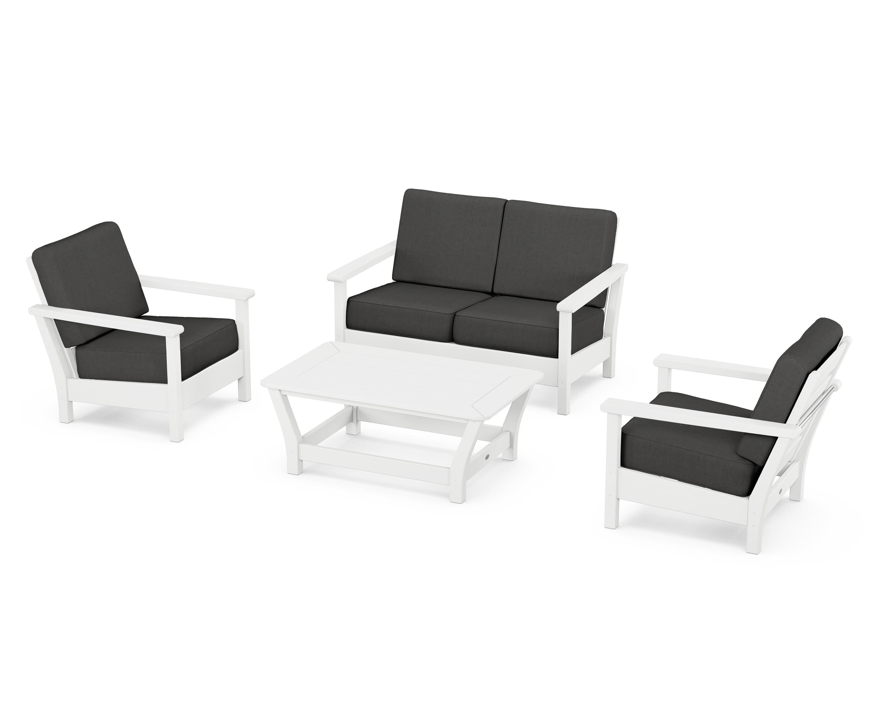 POLYWOOD Harbour 4-Piece Deep Seating Set in White / Spectrum Carbon