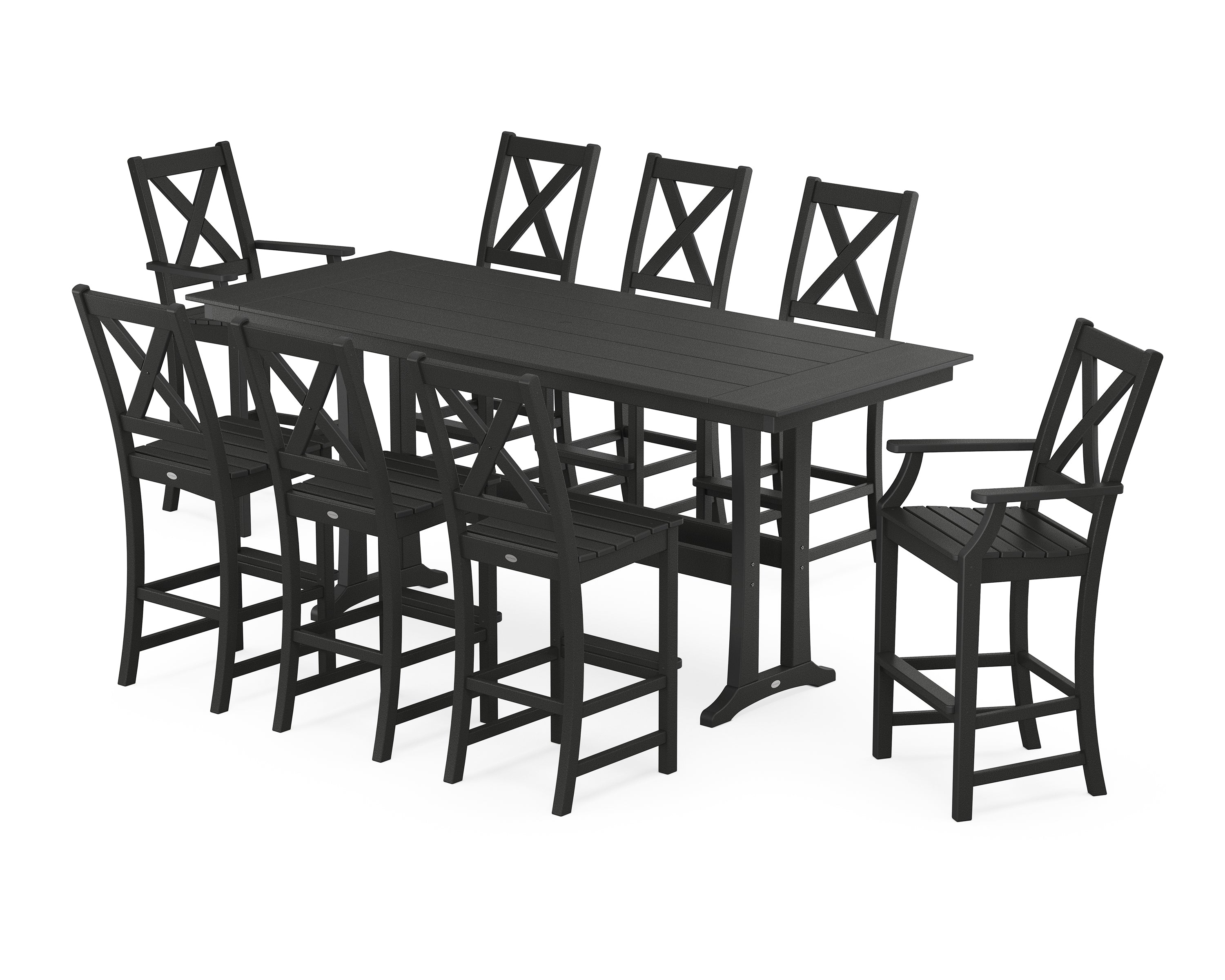 POLYWOOD® Braxton 9-Piece Farmhouse Bar Set with Trestle Legs in Black