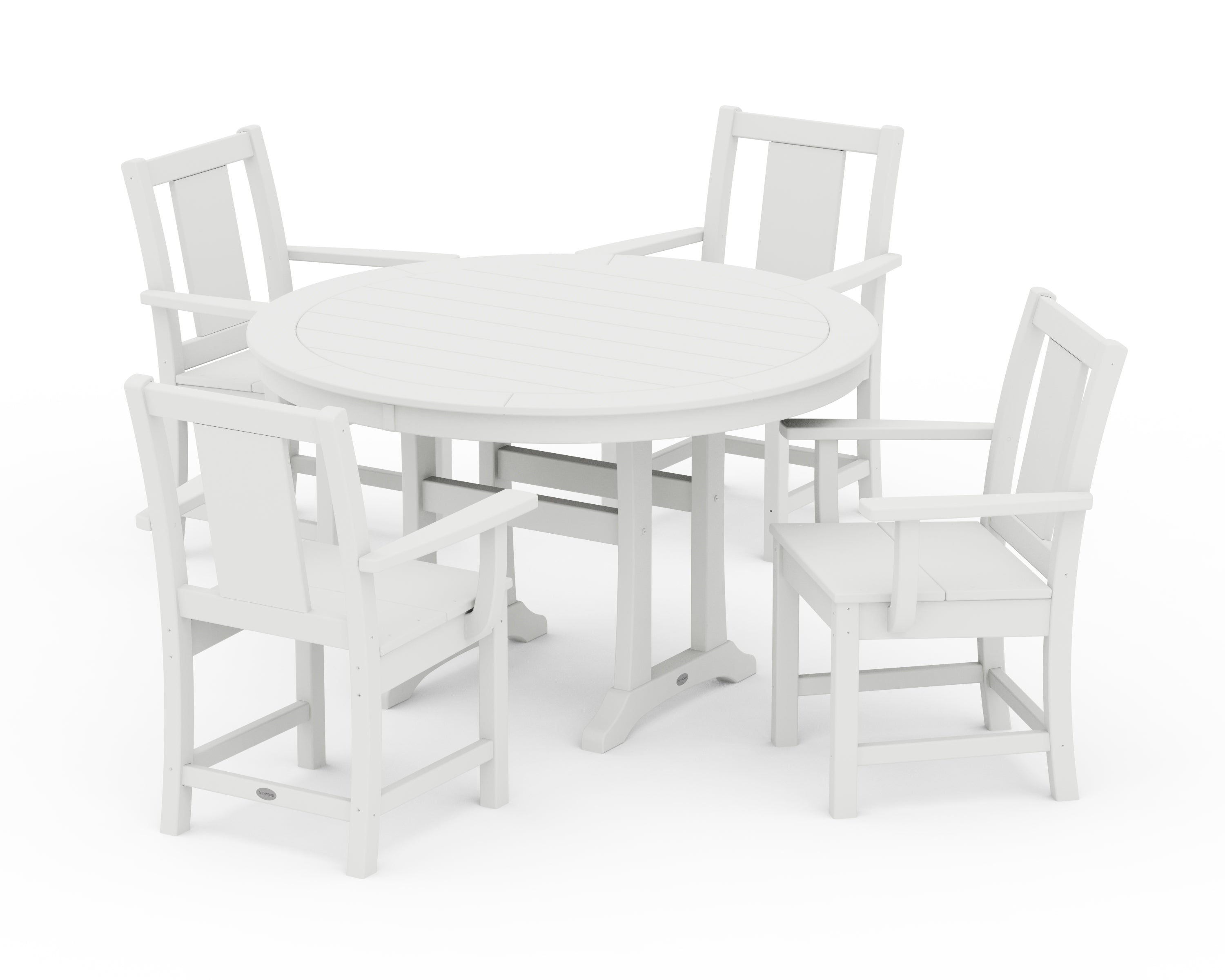 POLYWOOD Prairie 5-Piece Round Dining Set with Trestle Legs in White