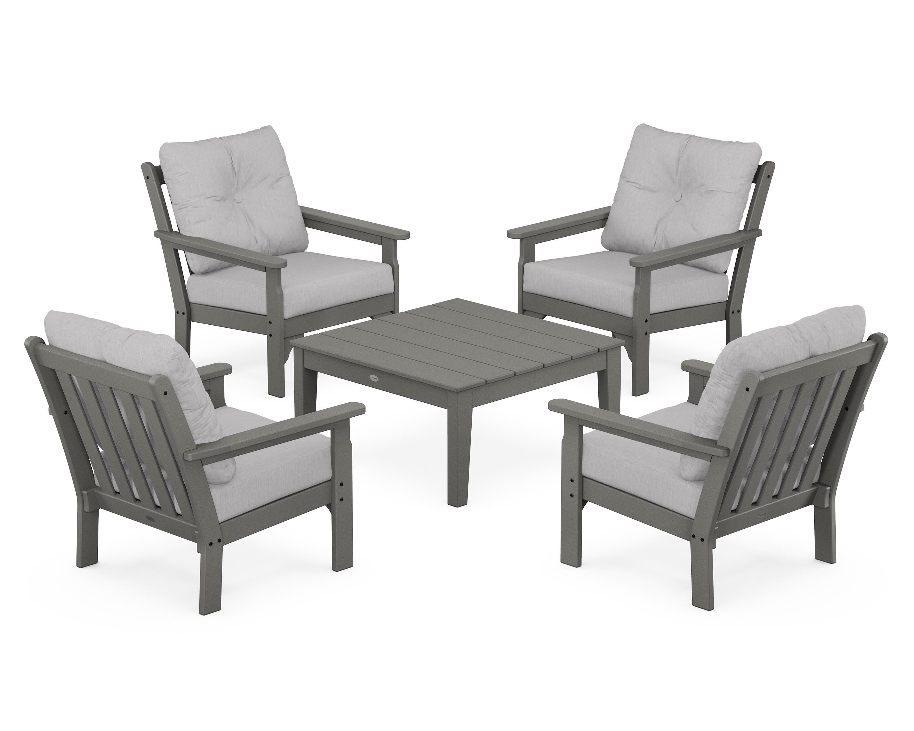 POLYWOOD Vineyard 5-Piece Deep Seating Conversation Set in Slate Grey / Granite
