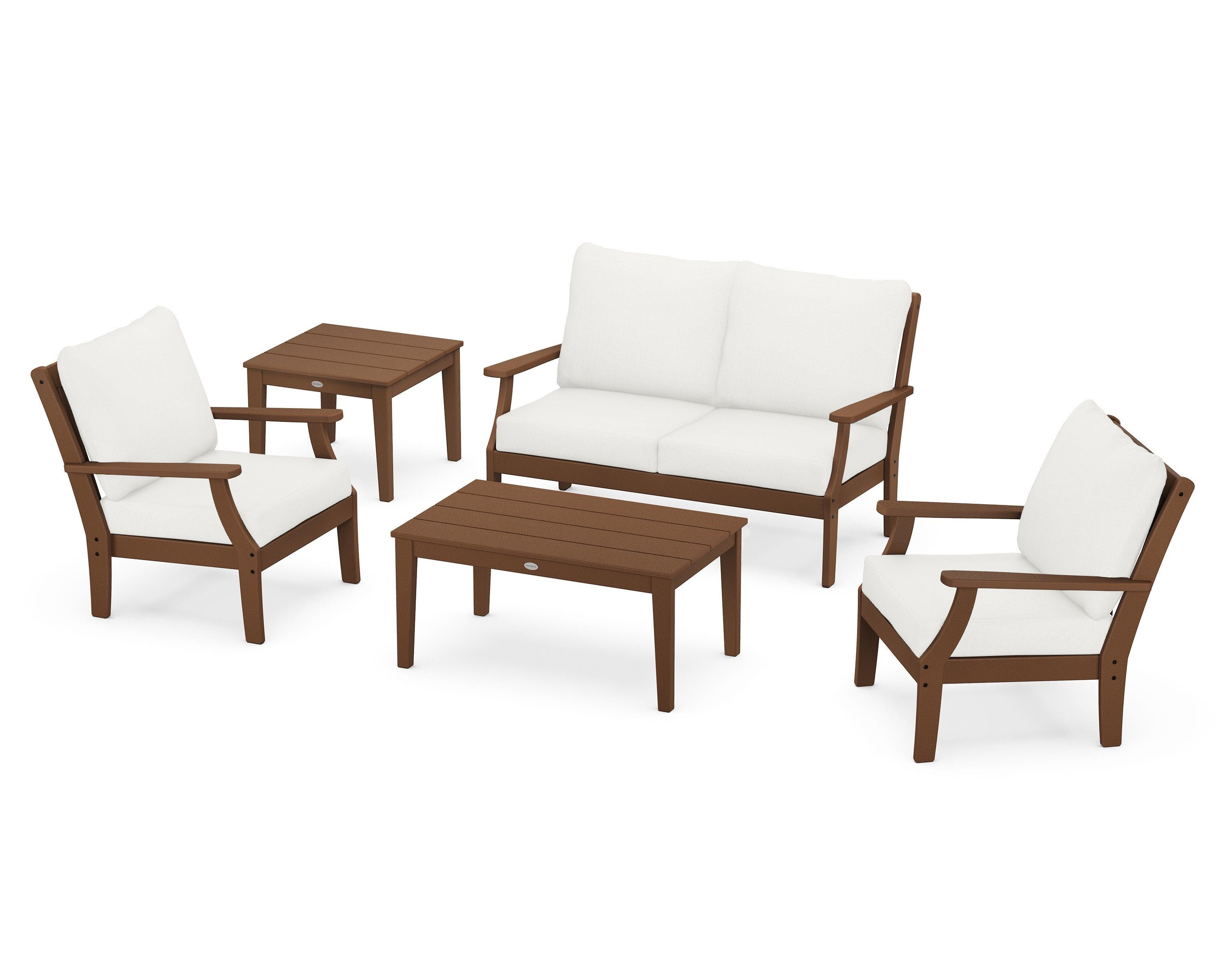 POLYWOOD Braxton 5-Piece Deep Seating Set in Teak / Natural Linen