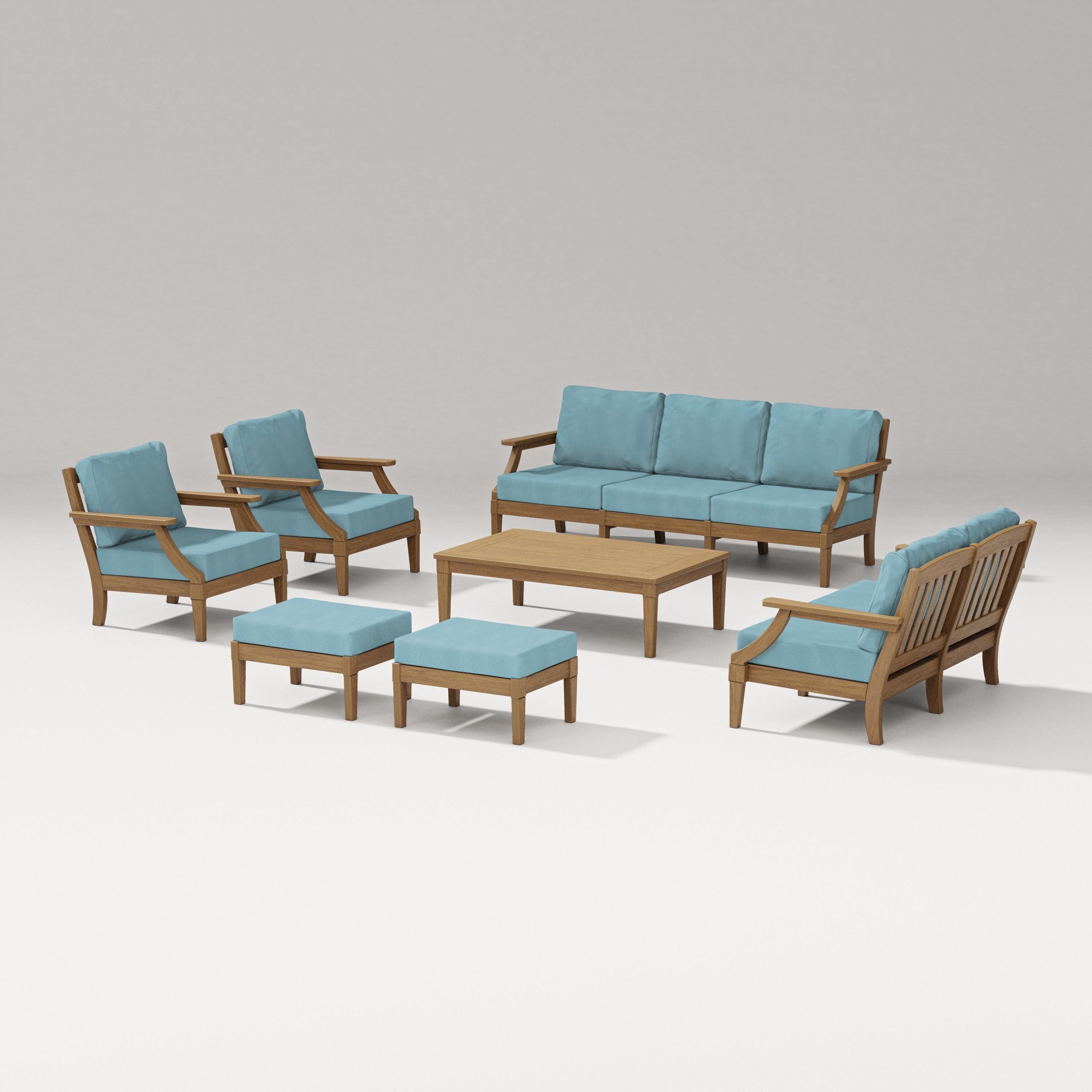 PW Designer Series Estate 7-Piece Lounge Sofa Set in Natural / Lattice Sky Blue