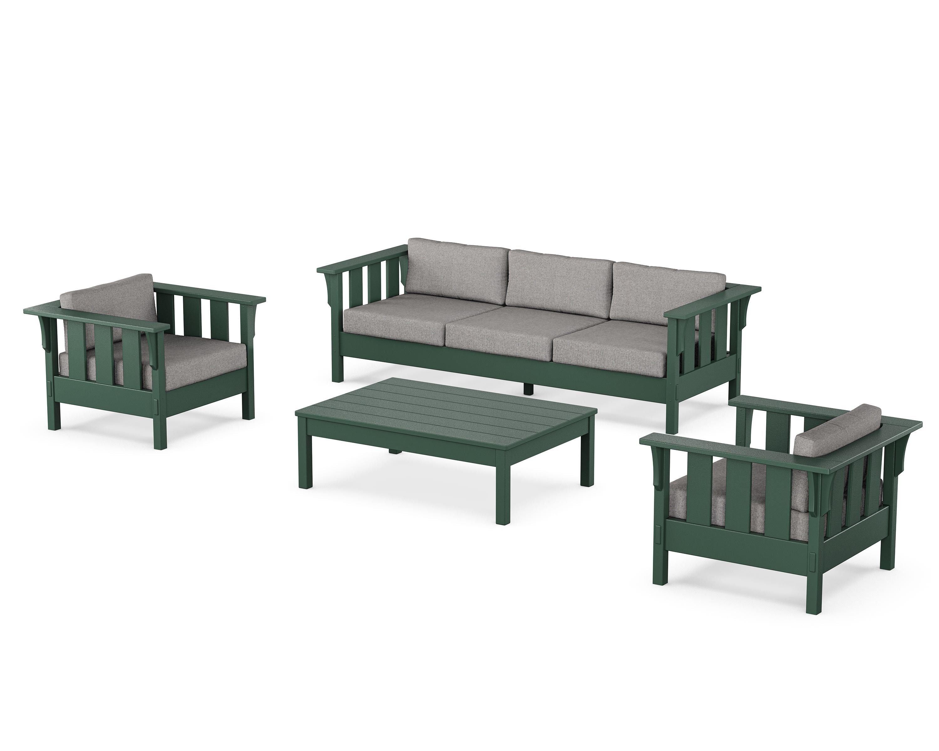 Martha Stewart by POLYWOOD Acadia 4-Piece Deep Seating Set with Sofa in Green / Grey Mist