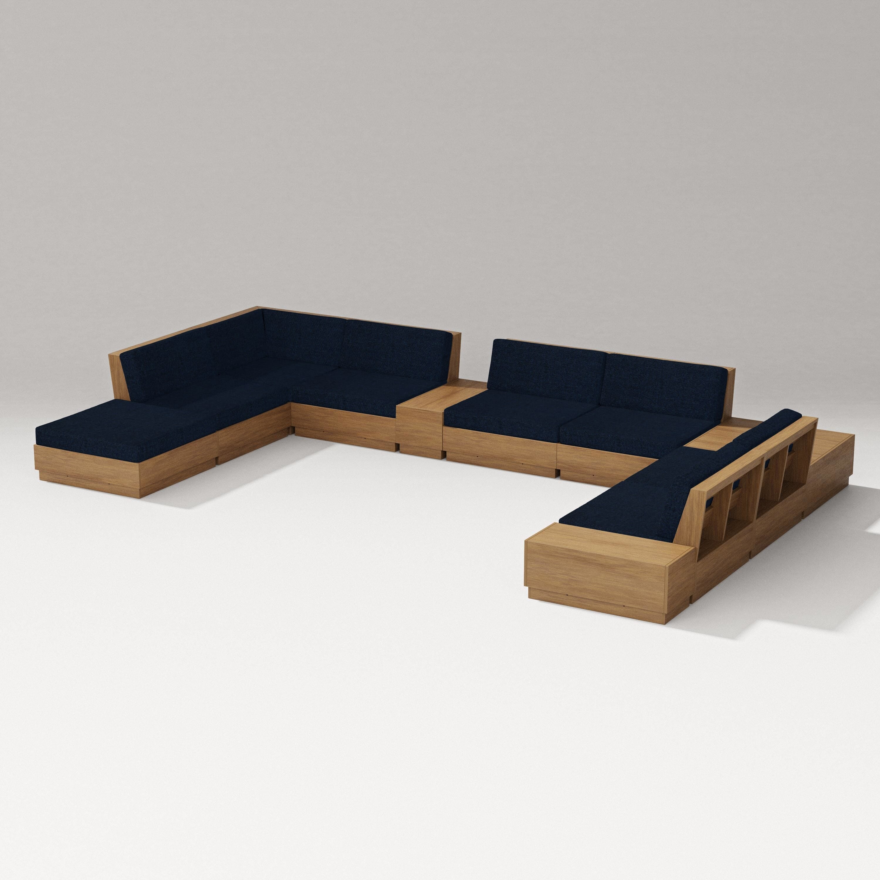 PW Designer Series Elevate 11-Piece Conversation Sectional Set in Natural / Marine Indigo
