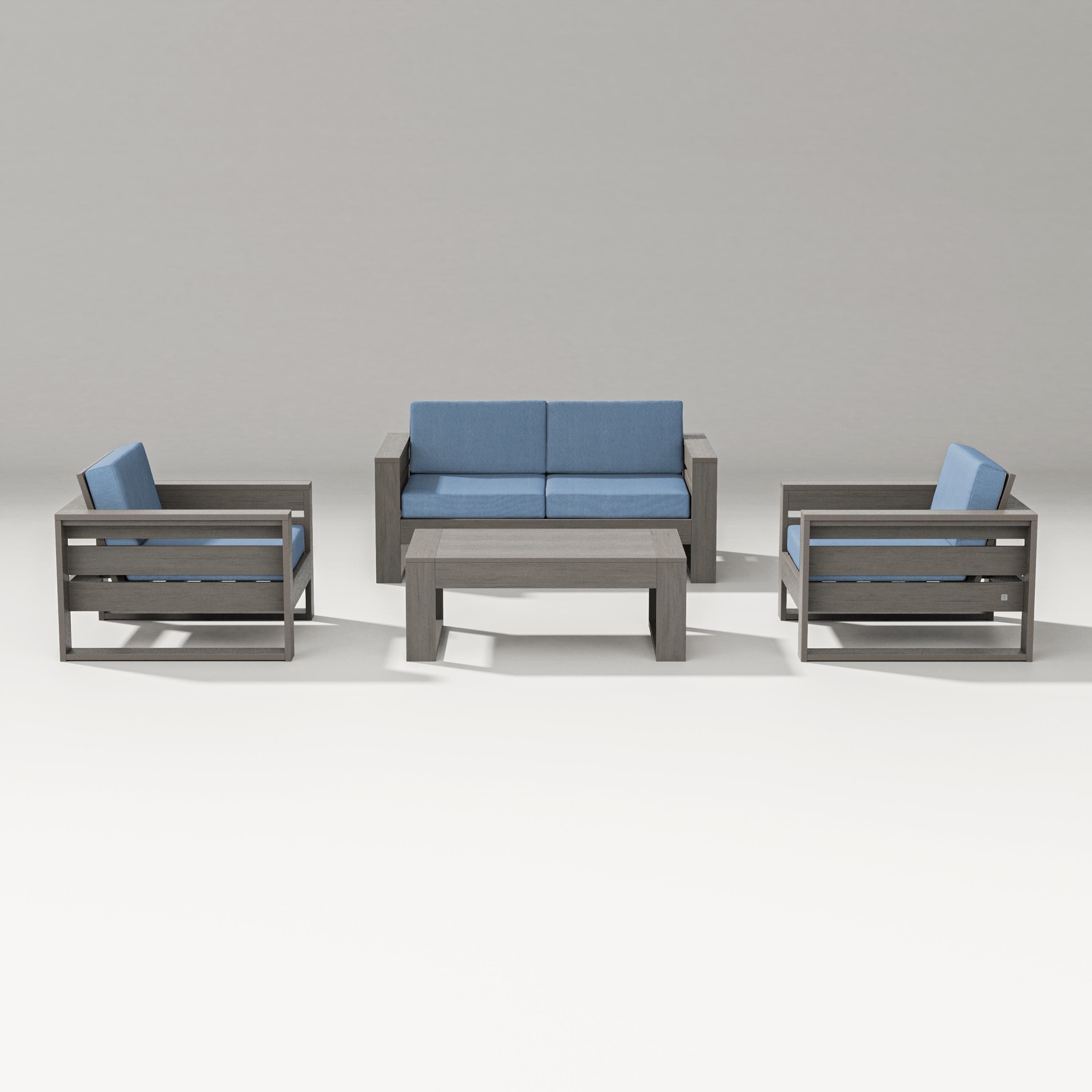 PW Designer Series Latitude 4-Piece Lounge Loveseat Set in Driftwood / Sky Blue