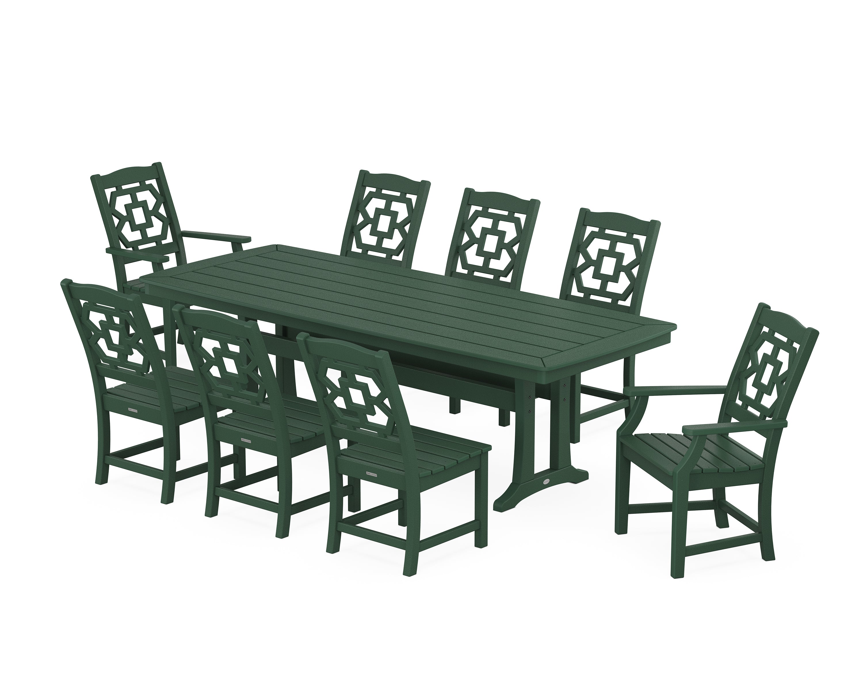 Martha Stewart by POLYWOOD® Chinoiserie 9-Piece Dining Set with Trestle Legs in Green