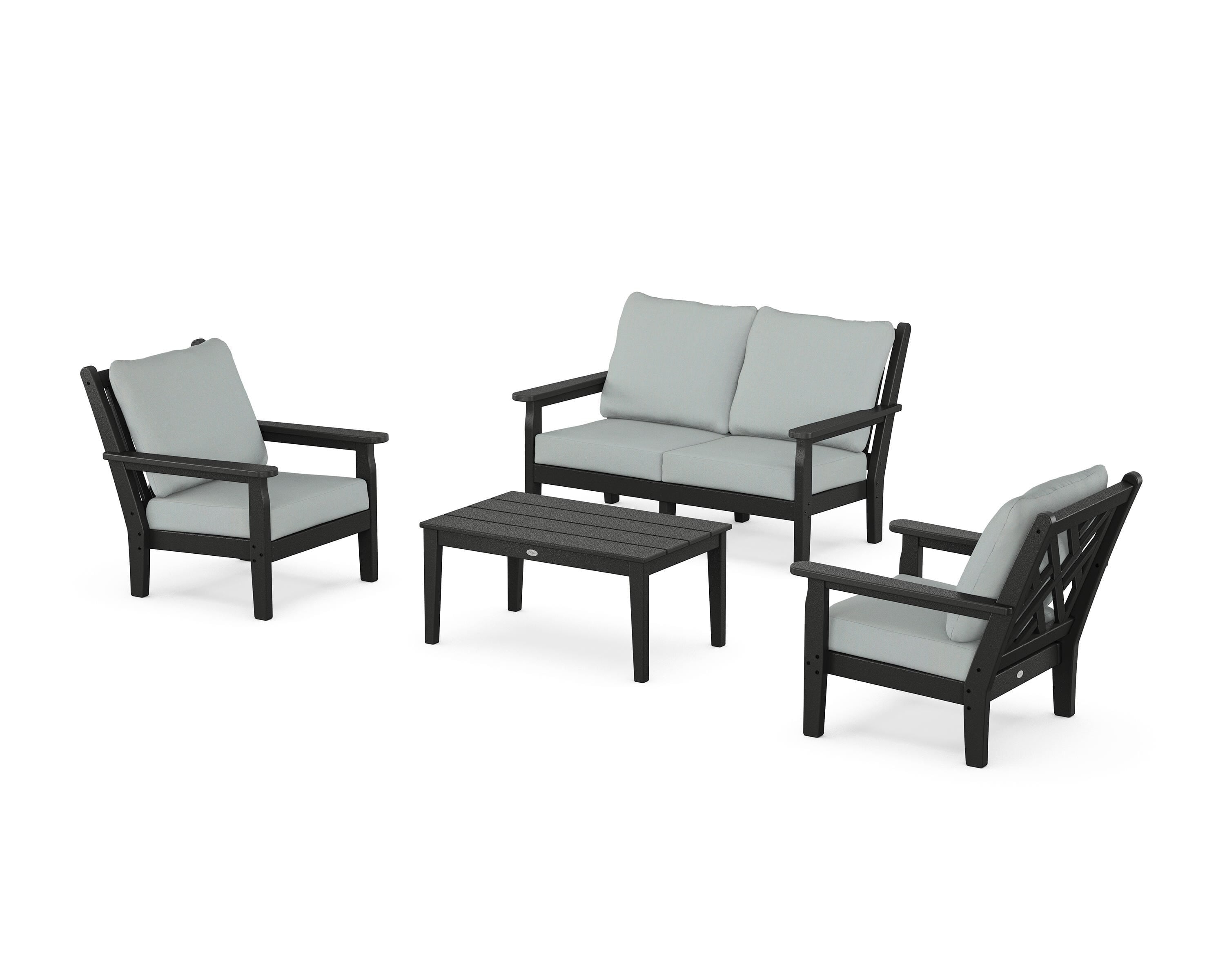 POLYWOOD Chippendale 4-Piece Deep Seating Set with Loveseat in Black / Spa