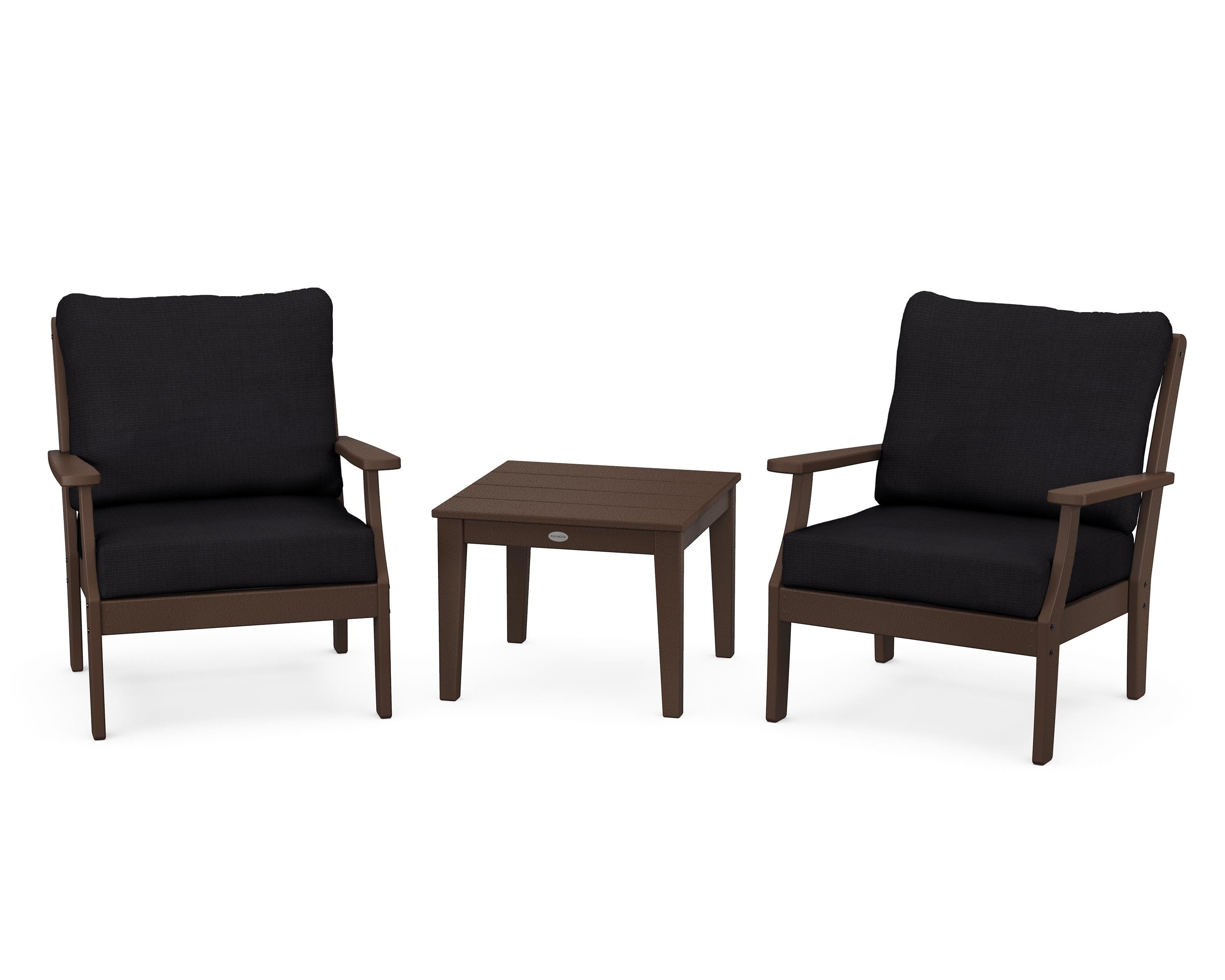 POLYWOOD Braxton 3-Piece Deep Seating Set in Mahogany / Midnight Linen