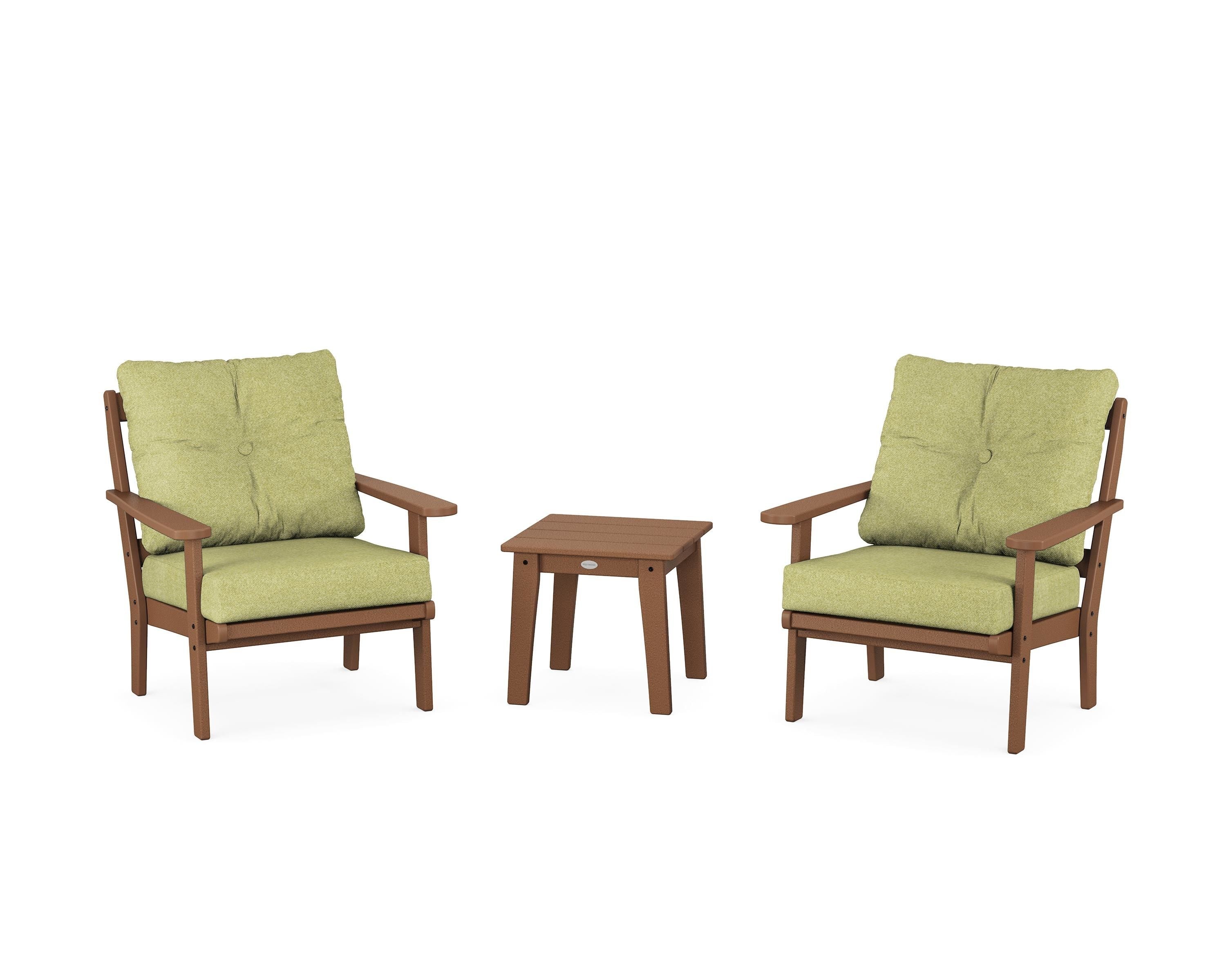 POLYWOOD Mission 3-Piece Deep Seating Set in Teak / Chartreuse Boucle