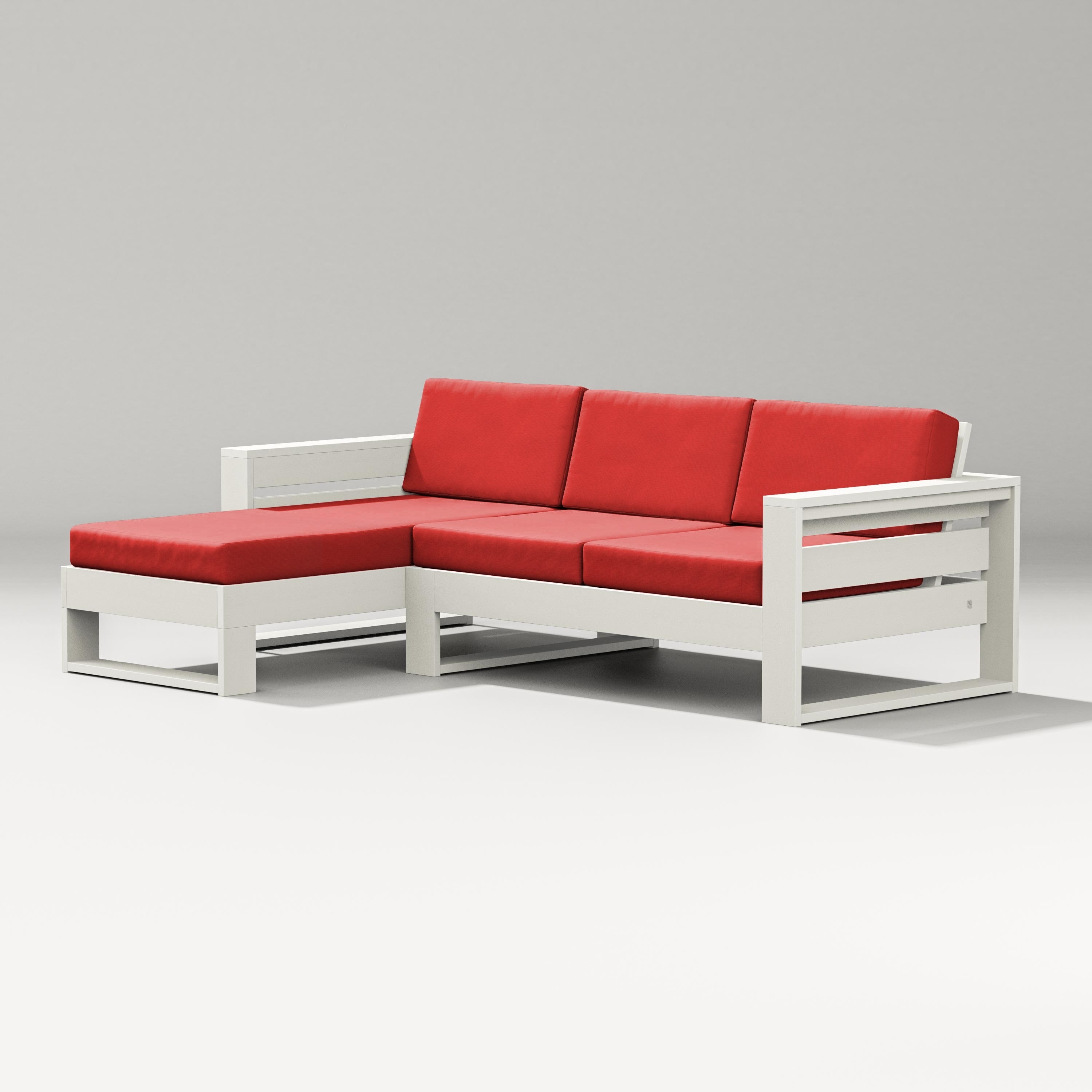 PW Designer Series Latitude Left Chaise Sectional in Vintage White / Crimson Linen