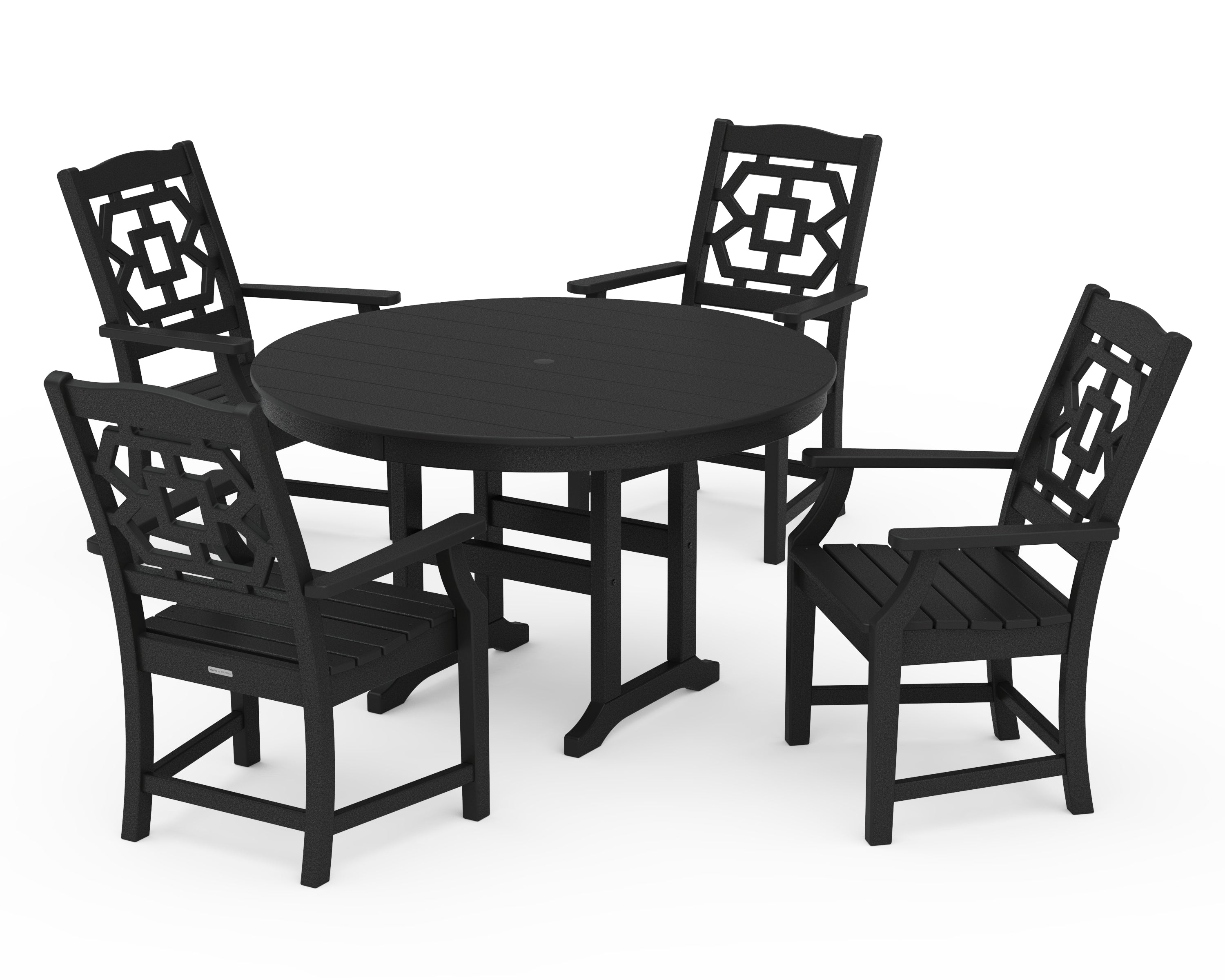 Martha Stewart by POLYWOOD Chinoiserie 5-Piece Round Farmhouse Dining Set in Black