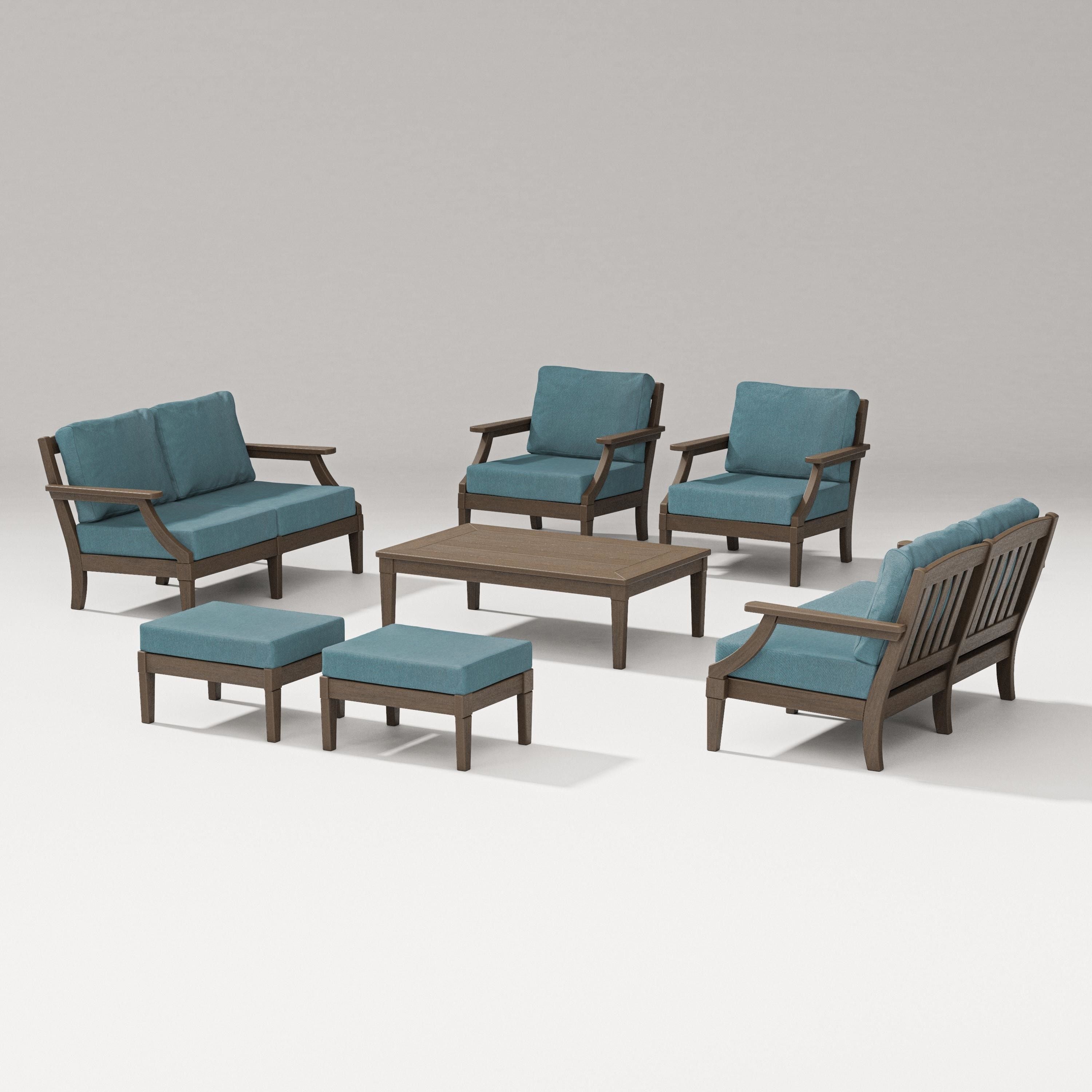 PW Designer Series Estate 7-Piece Lounge Loveseat Set in Kona / Ocean Teal