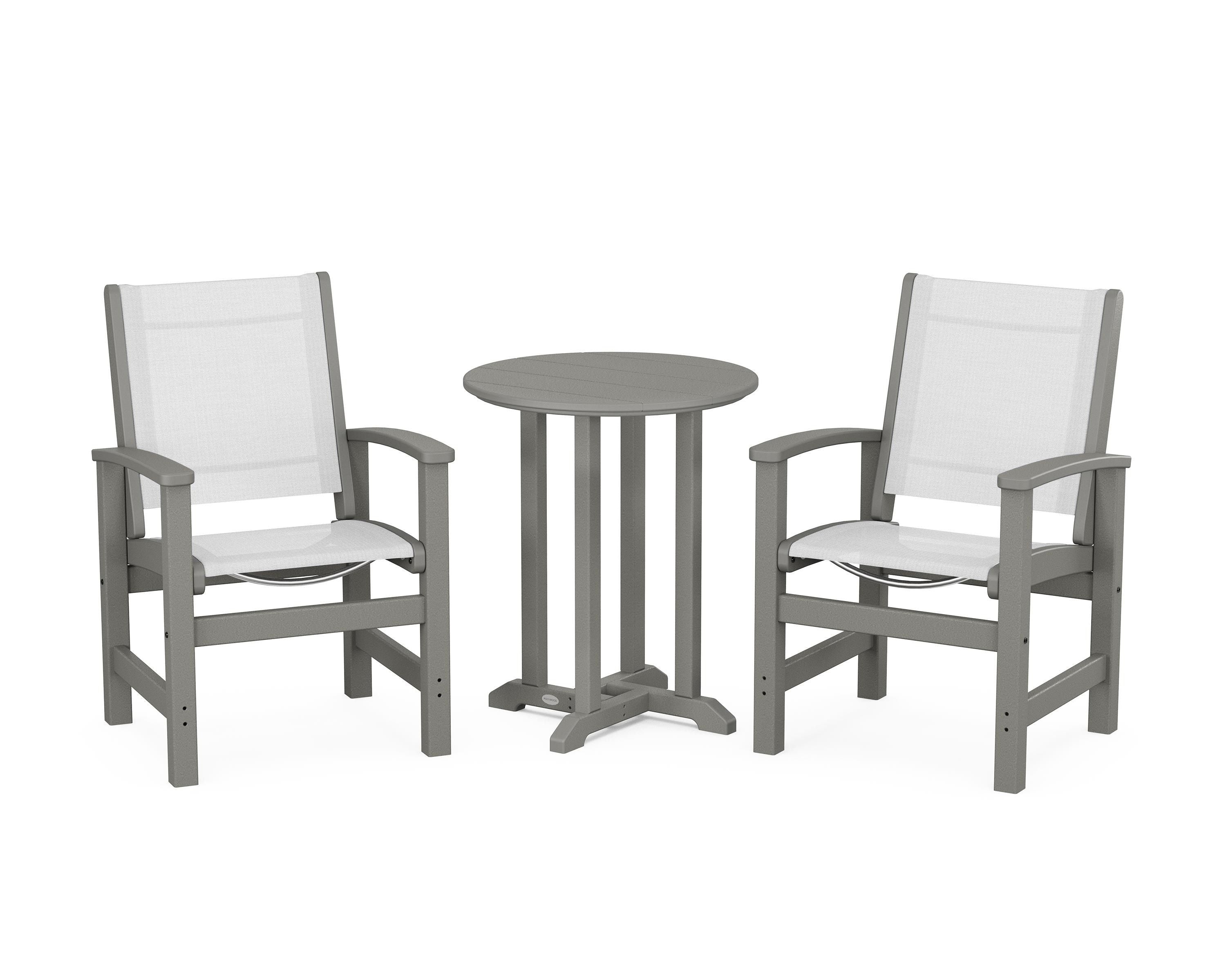 POLYWOOD Coastal 3-Piece Round Bistro Dining Set in Slate Grey / White Sling