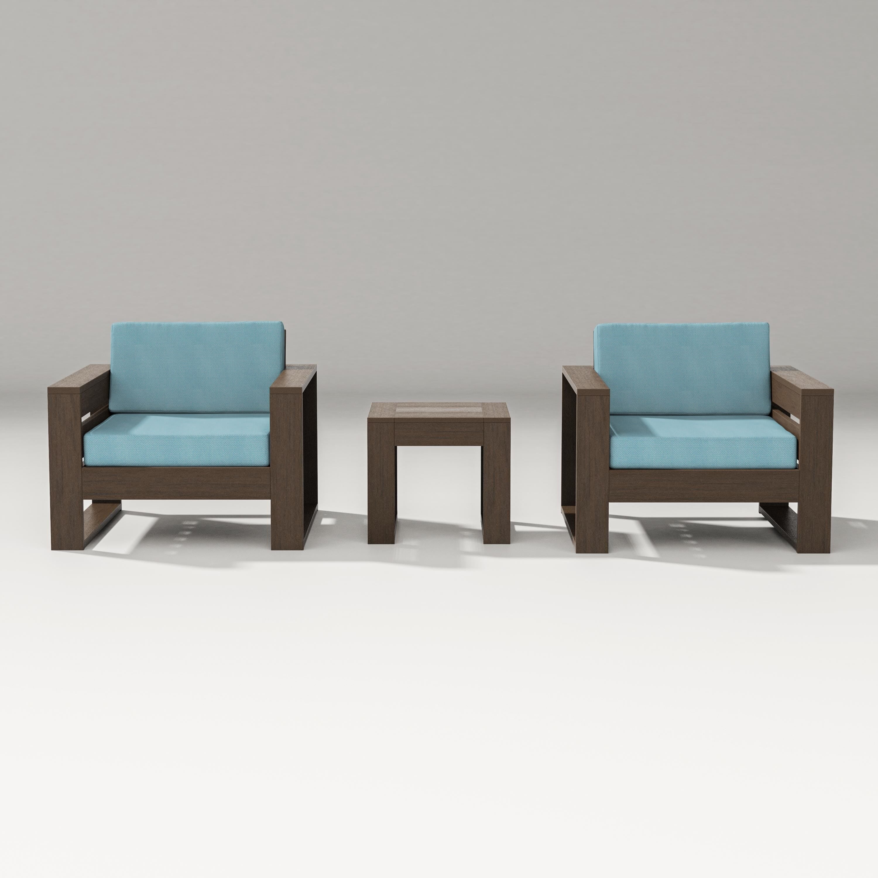 PW Designer Series Latitude 3-Piece Lounge Chair Set in Kona / Lattice Sky Blue