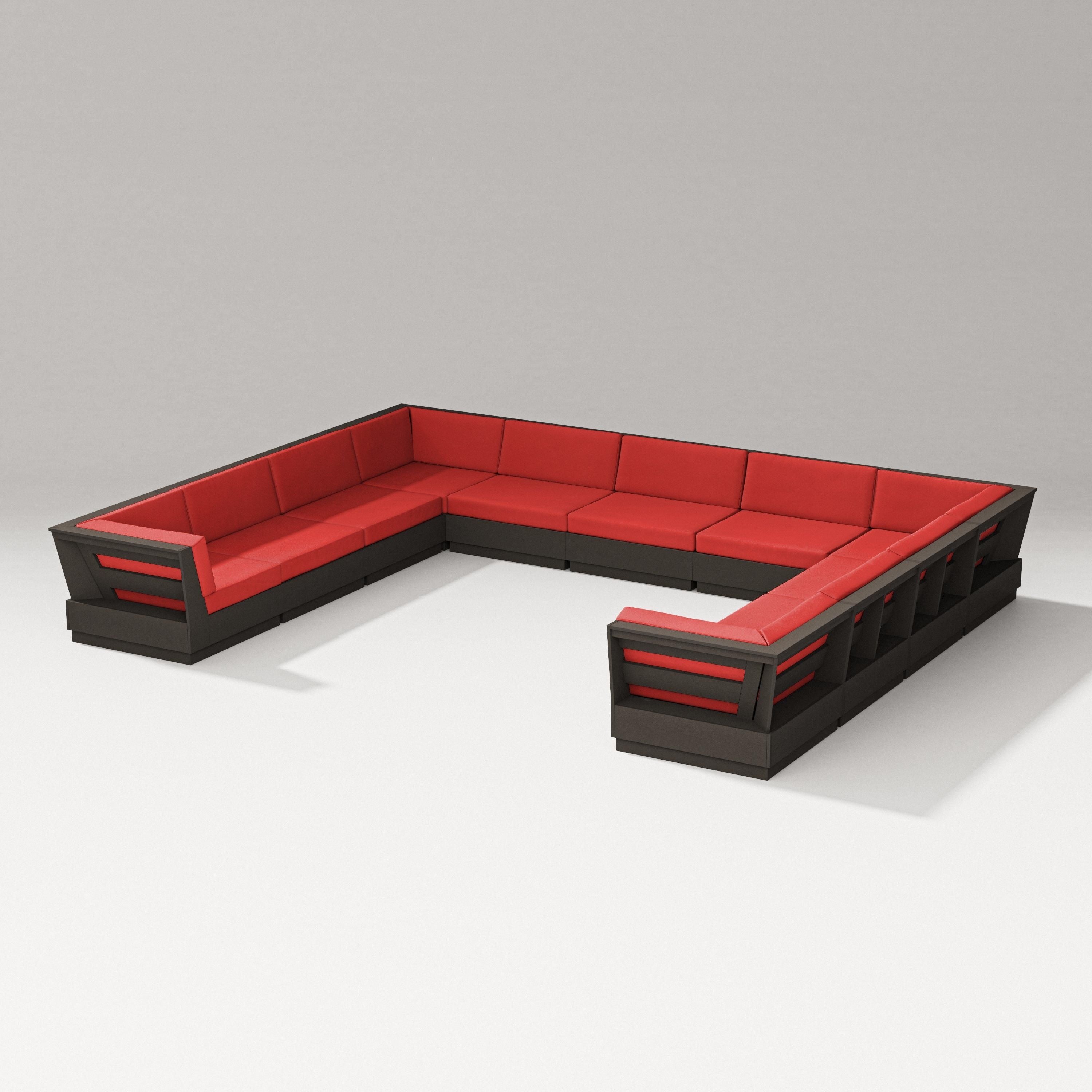 PW Designer Series Elevate Large U-Shaped Sectional in Vintage Coffee / Crimson Linen