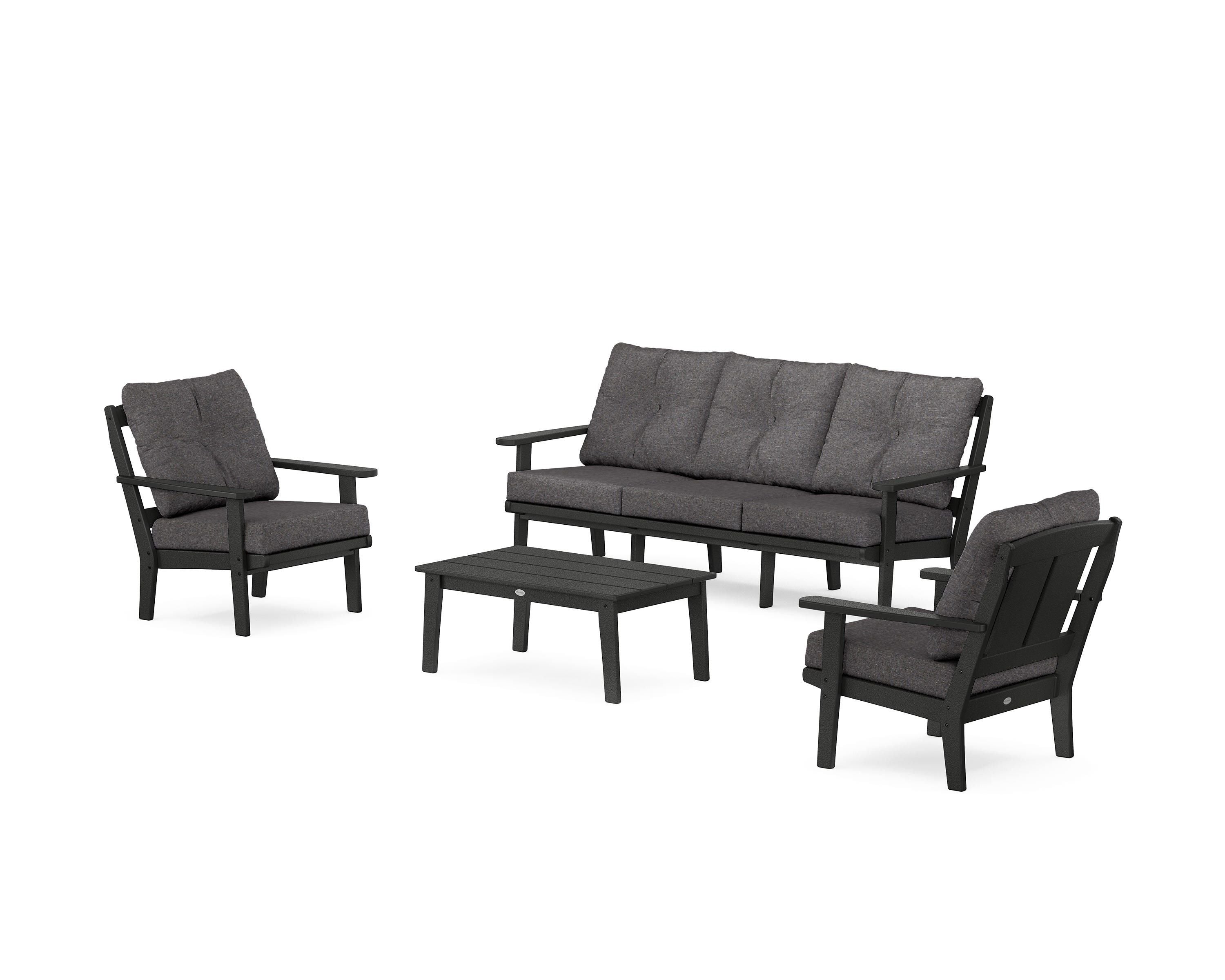 POLYWOOD Mission 4-Piece Deep Seating Set with Sofa in Black / Ash Charcoal