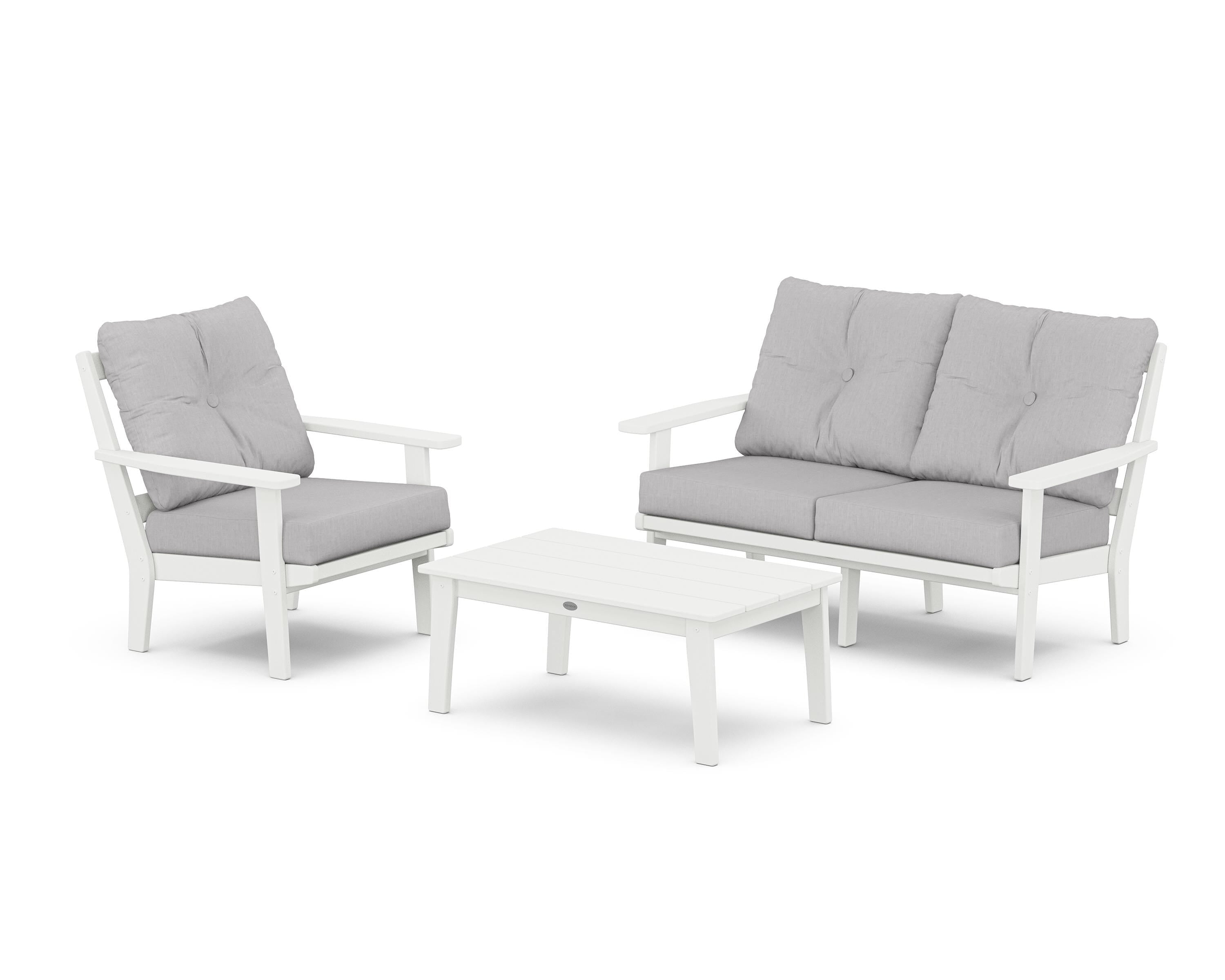 POLYWOOD Oxford 3-Piece Deep Seating Set with Loveseat in White / Granite