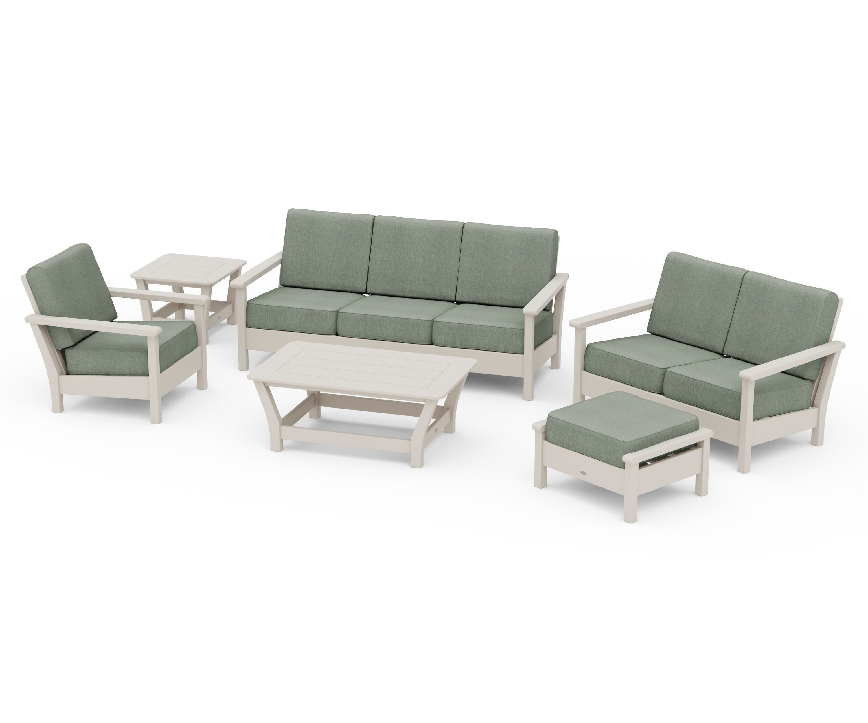 POLYWOOD Harbour 6-Piece Outdoor Living Set in Sand / Cast Sage
