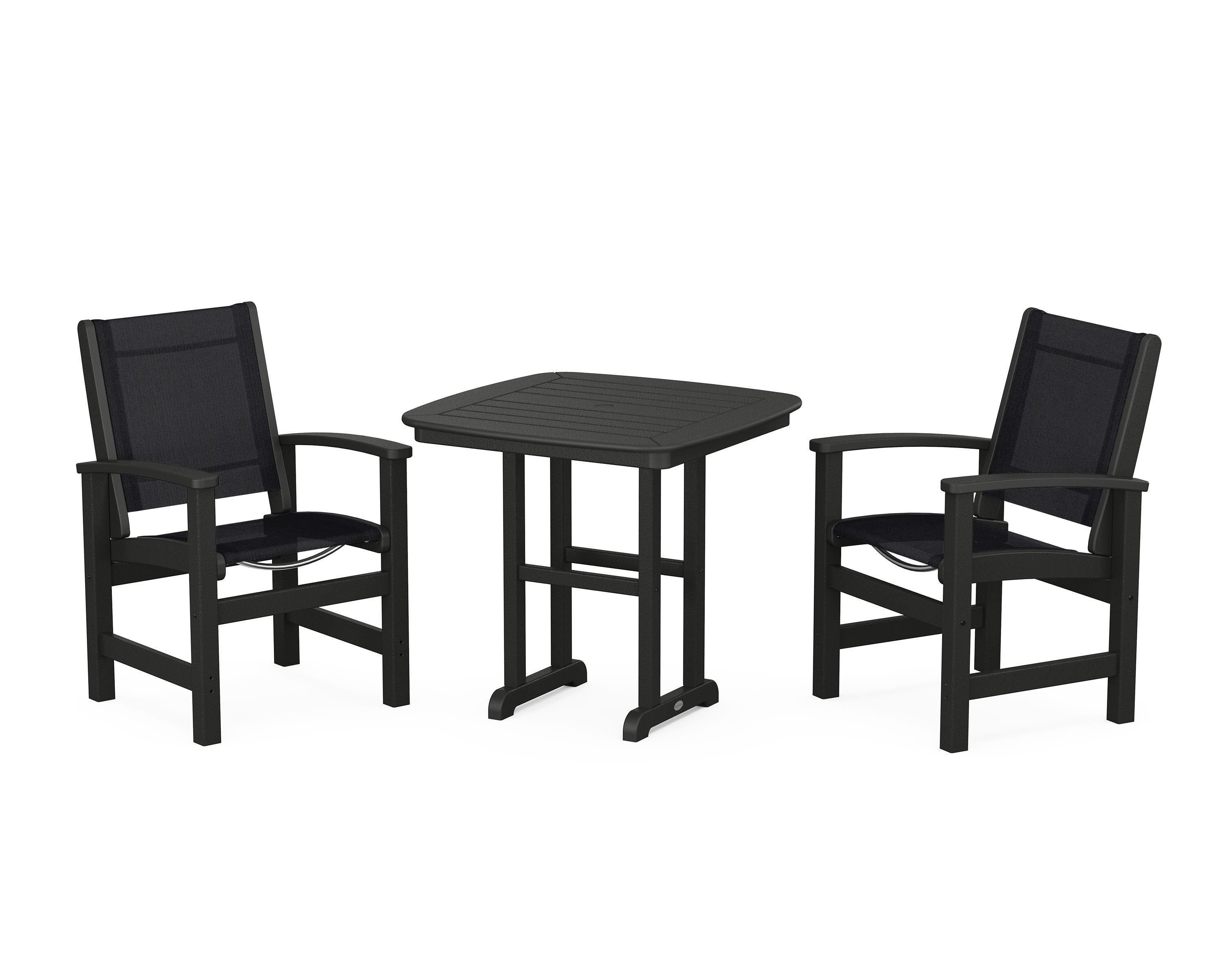 POLYWOOD Coastal 3-Piece Dining Set in Black / Black Sling