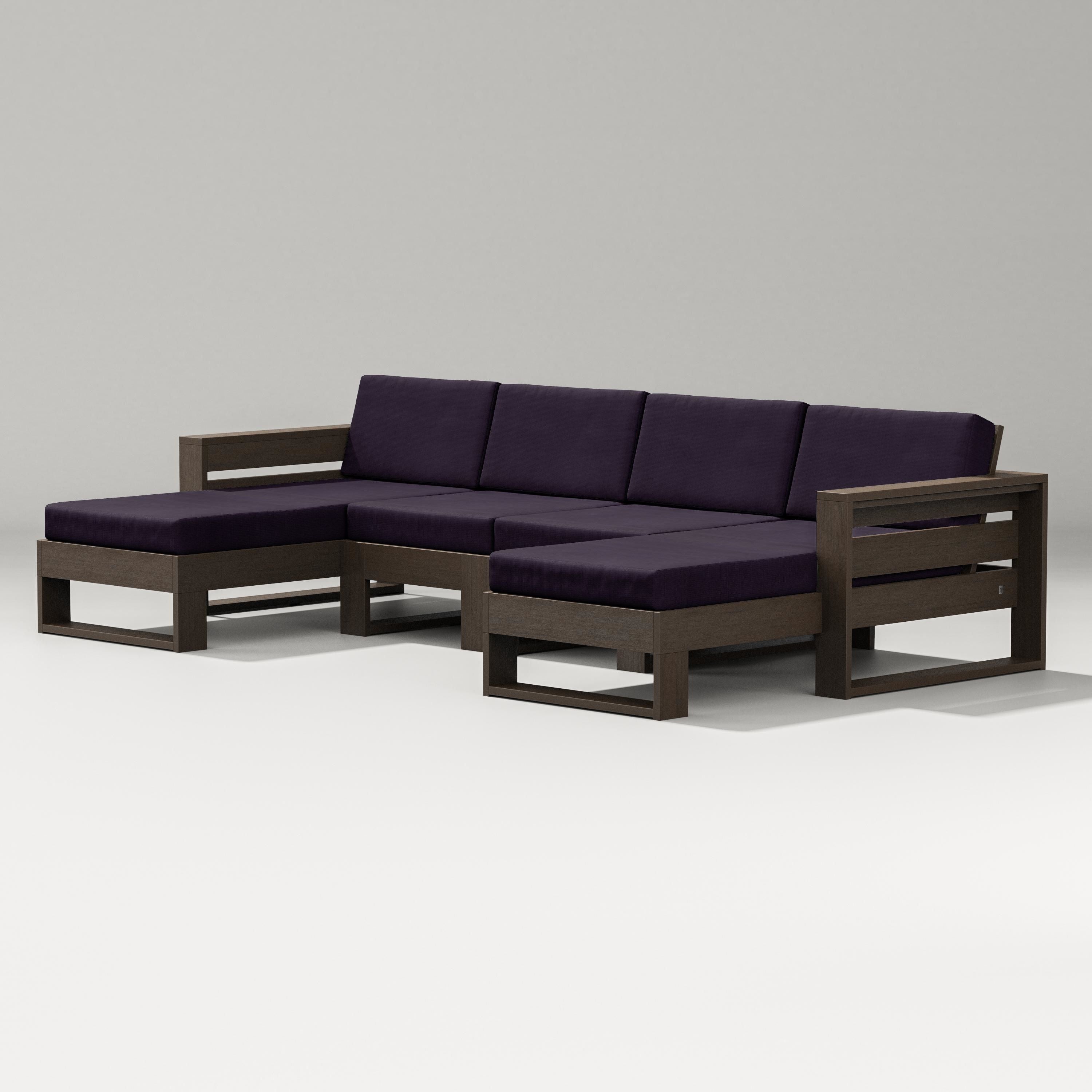 PW Designer Series Latitude Double Chaise Sectional in Kona / Navy Linen