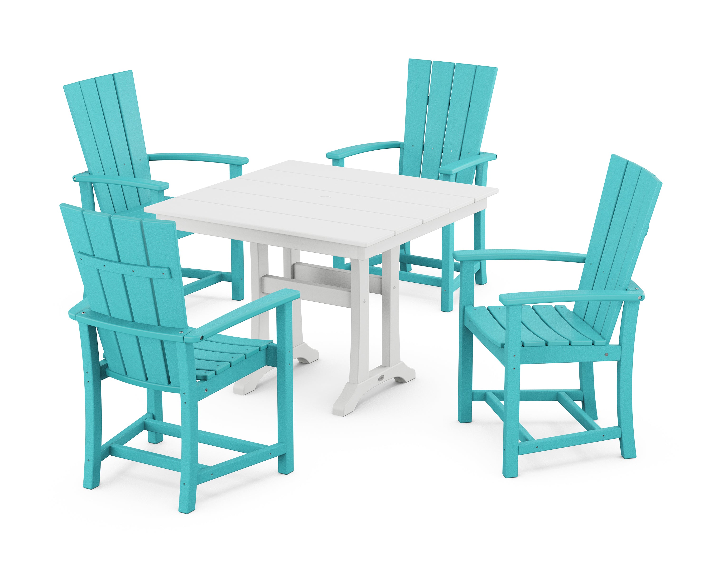 POLYWOOD® Quattro 5-Piece Farmhouse Dining Set With Trestle Legs in Aruba / White