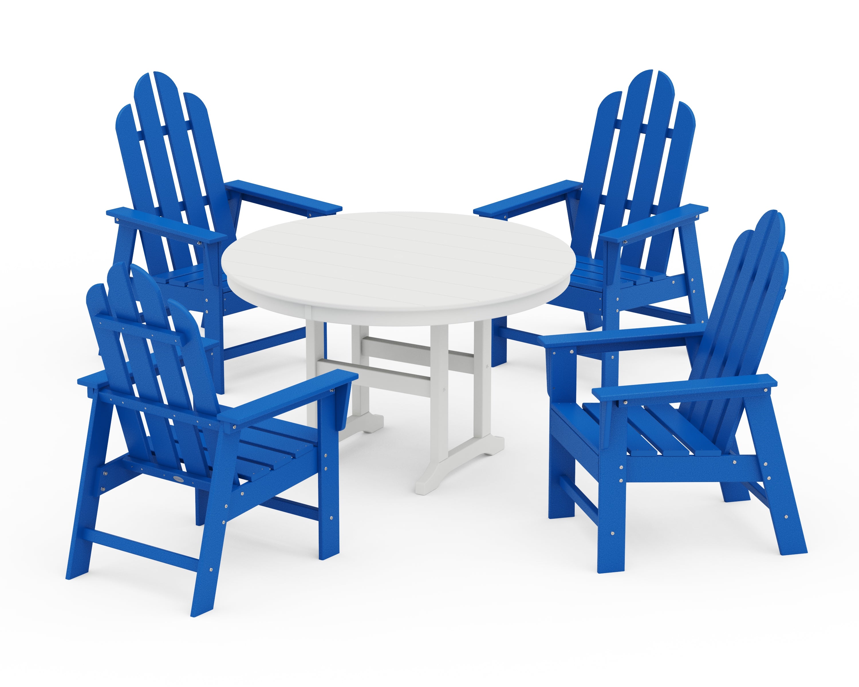 POLYWOOD Long Island 5-Piece Round Farmhouse Dining Set in Pacific Blue / White