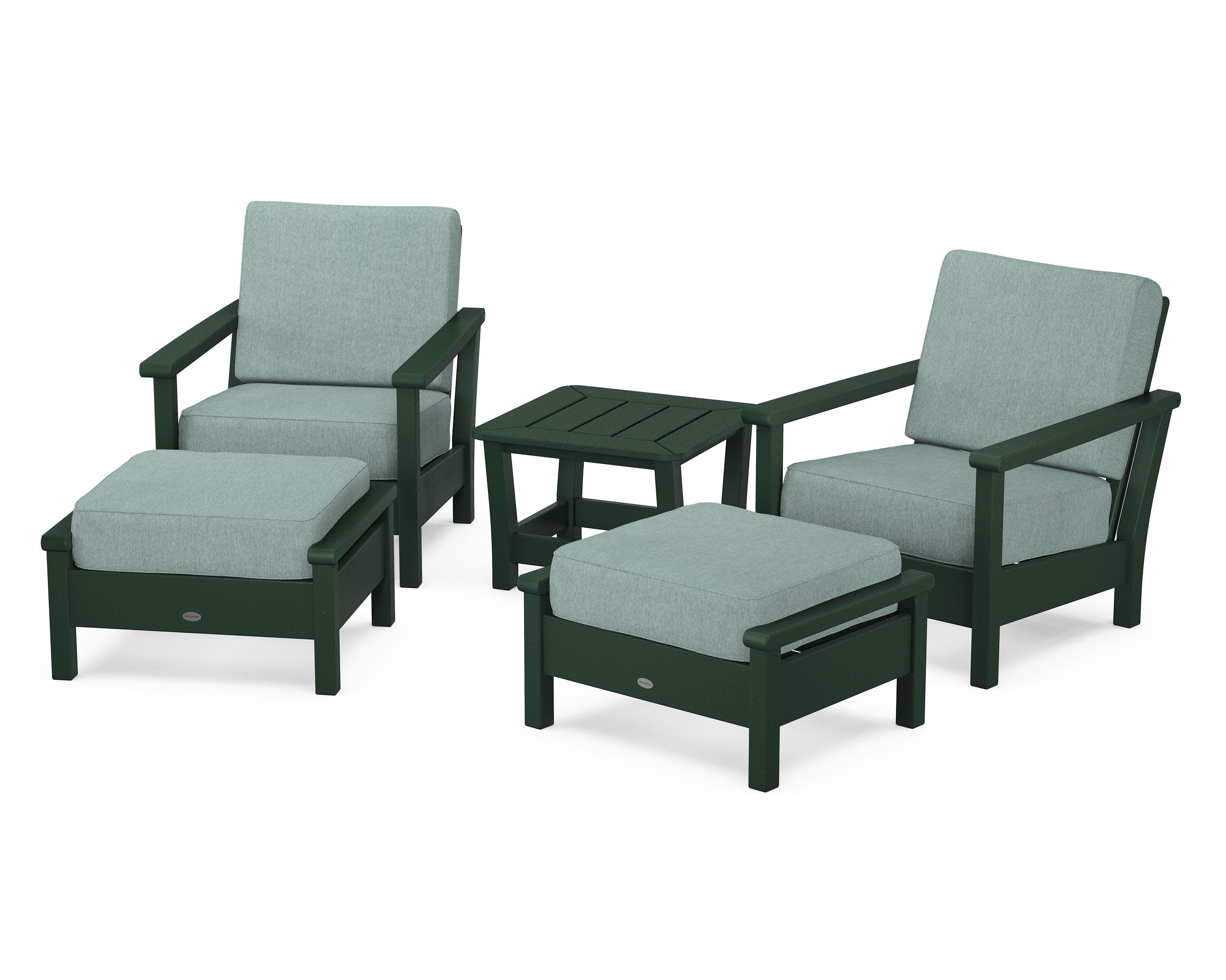 POLYWOOD Harbour 5-Piece Deep Seating Chair Set in Green / Glacier Spa