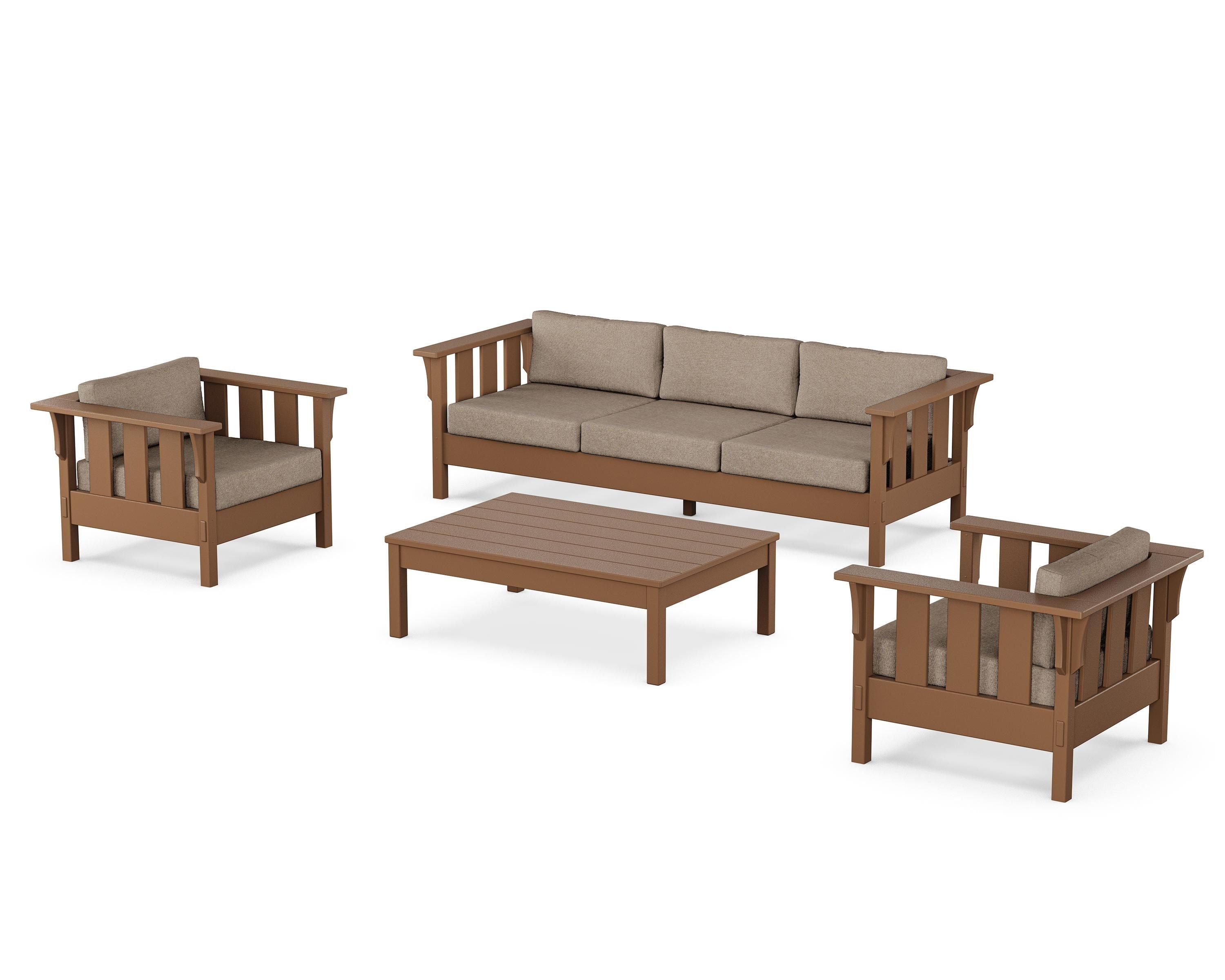 Martha Stewart by POLYWOOD Acadia 4-Piece Deep Seating Set with Sofa in Teak / Spiced Burlap