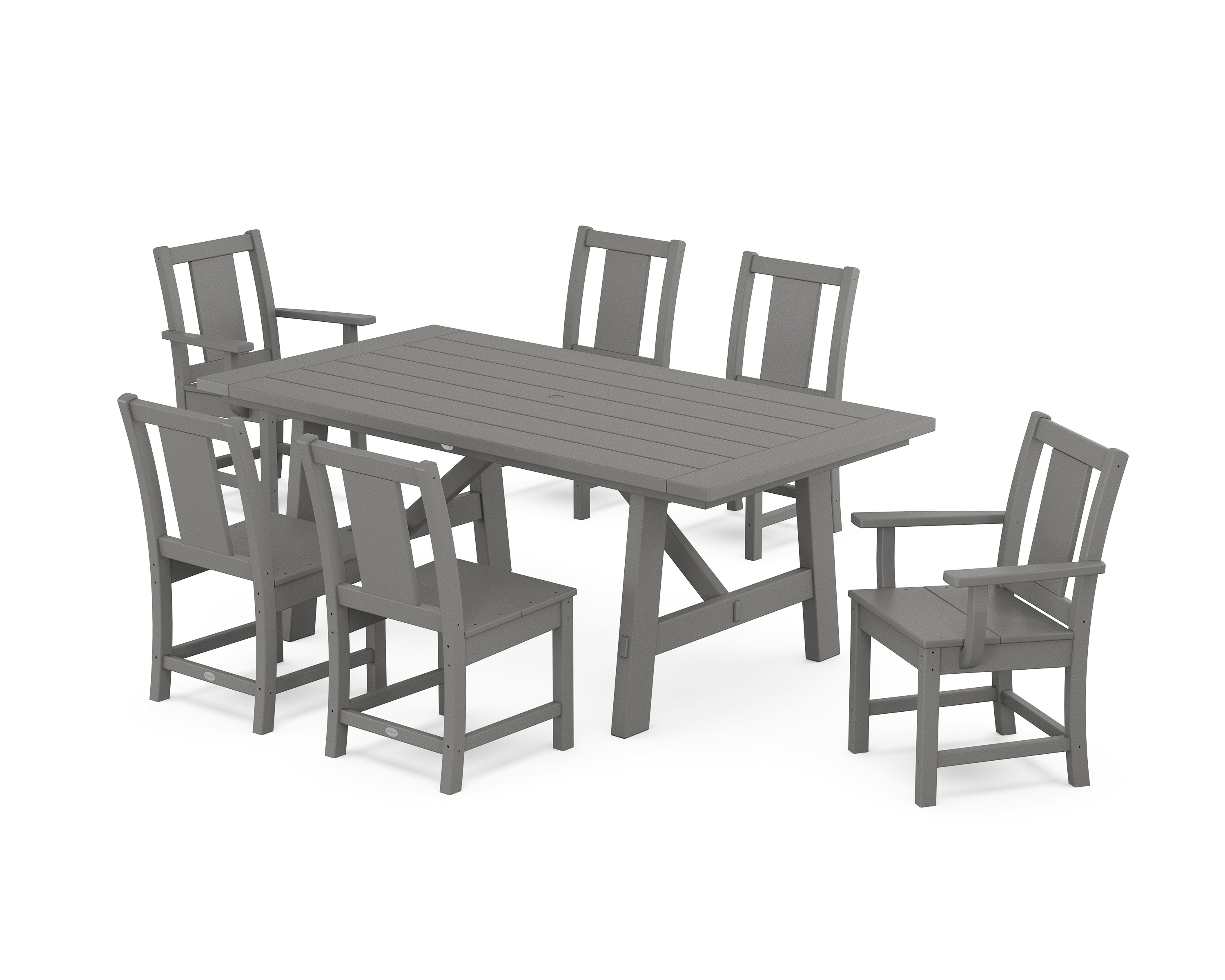 POLYWOOD® Prairie 7-Piece Rustic Farmhouse Dining Set in Slate Grey