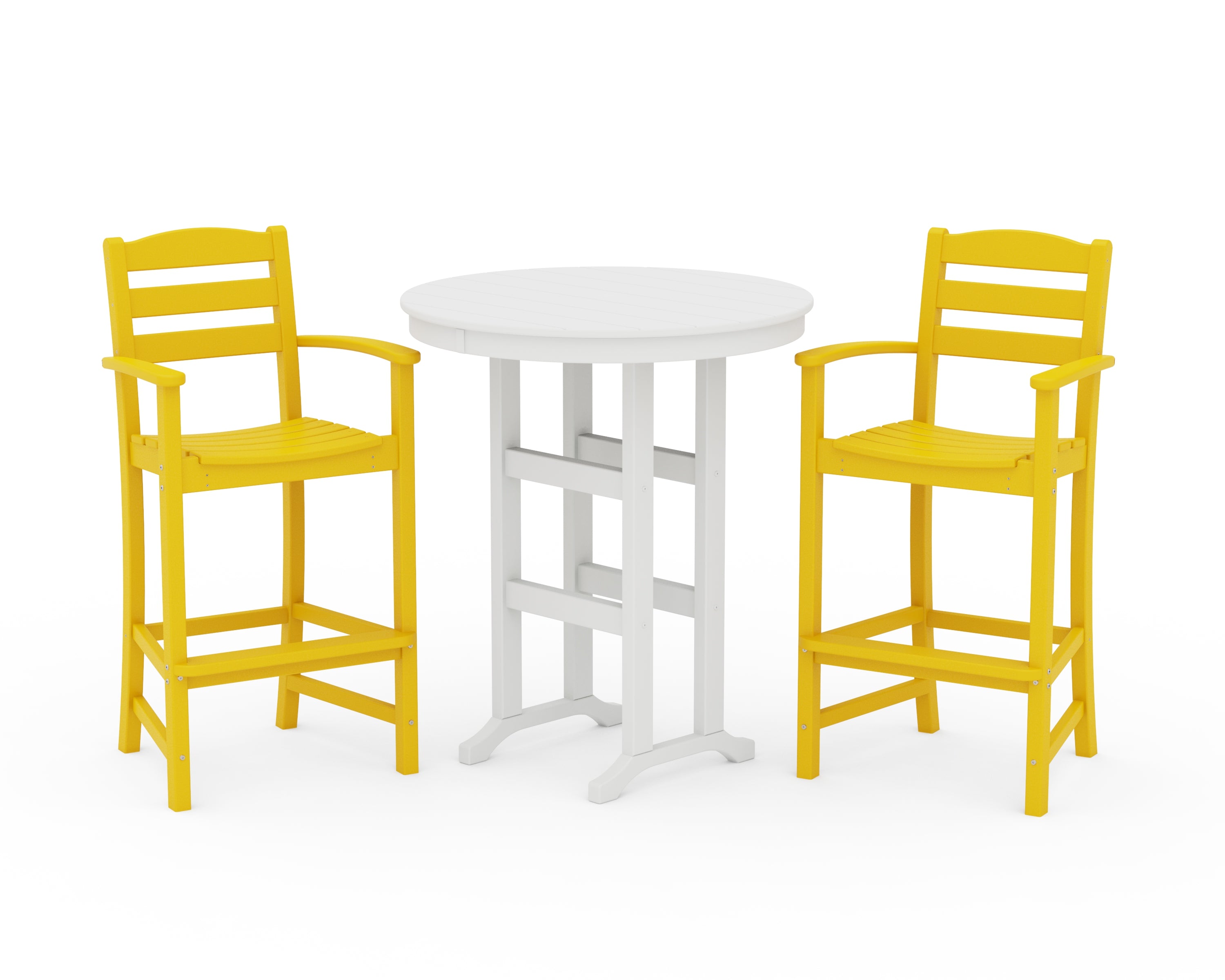 POLYWOOD La Casa Café 3-Piece Round Farmhouse Bar Set in Lemon / White