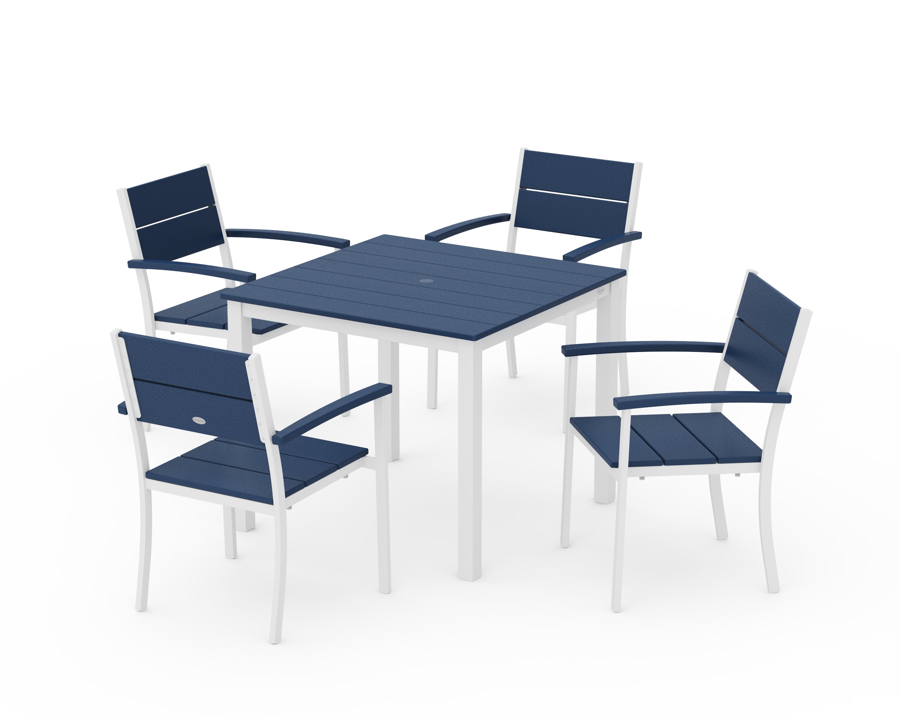 POLYWOOD Main Street 5-Piece Dining Set in White / Navy