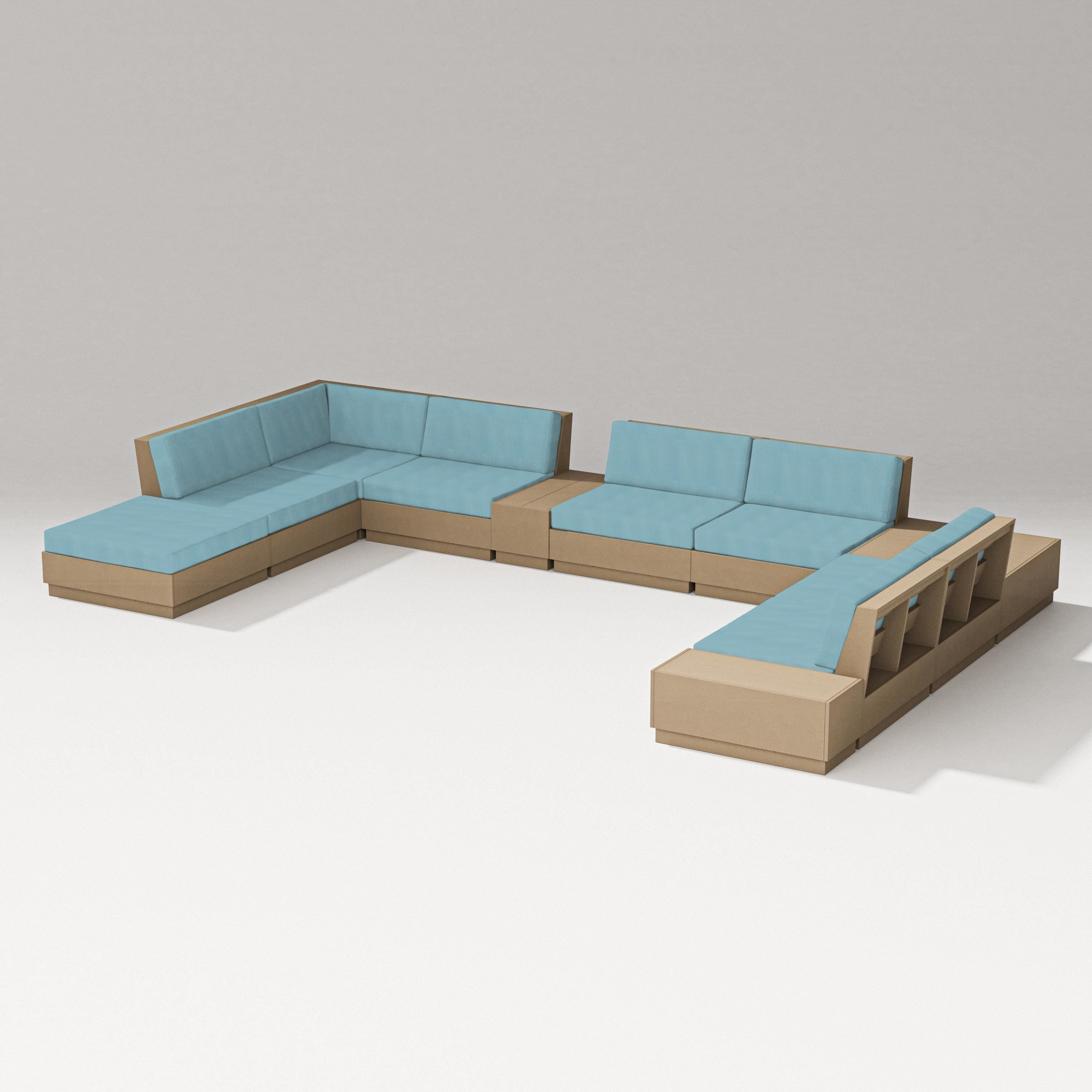 PW Designer Series Elevate 11-Piece Conversation Sectional Set in Vintage Sahara / Lattice Sky Blue